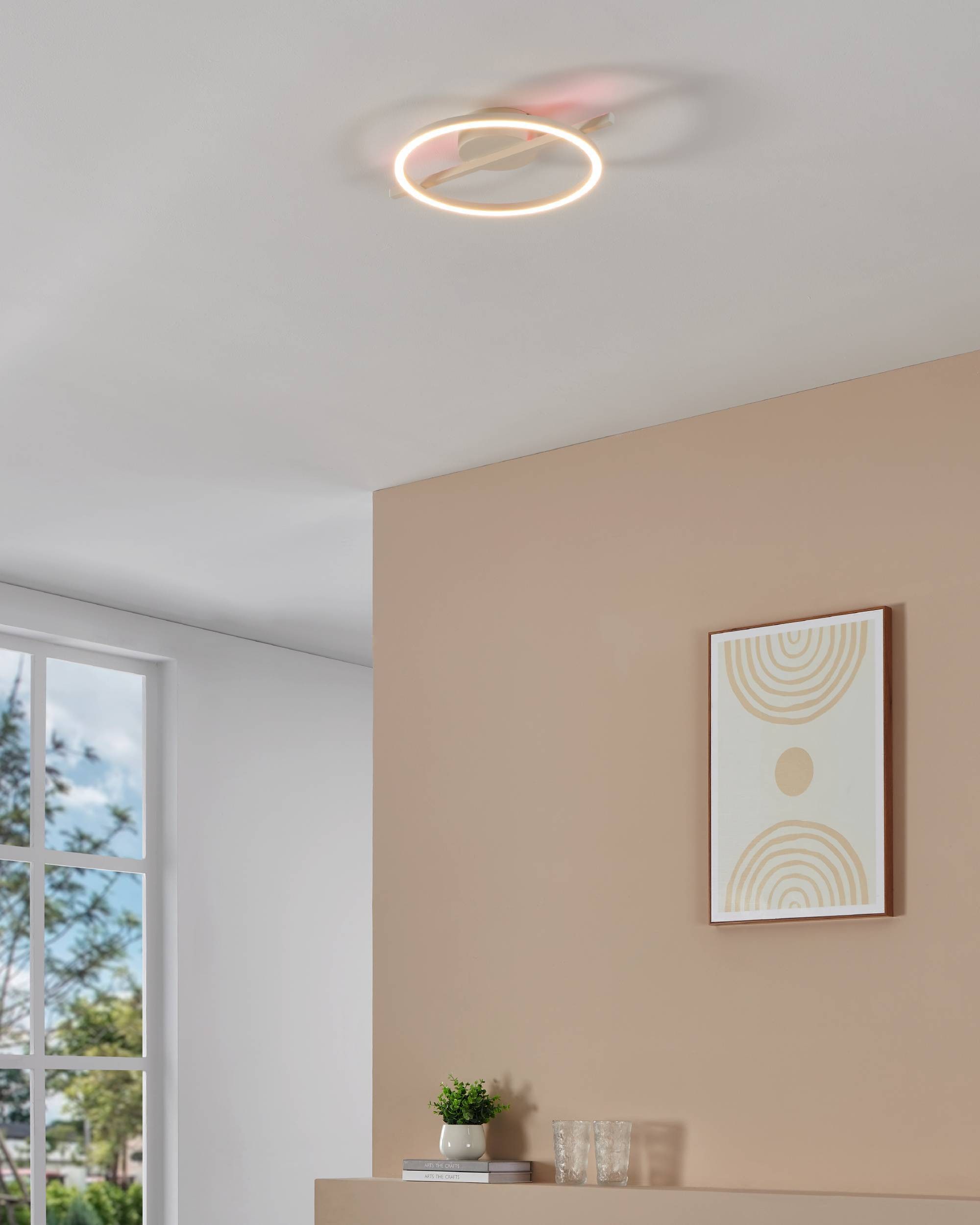 EGLO Deckenleuchte »Amandolo Deckenlampe RGB Backlight Fernbedienung inkl. geometrisch« LED-Modul 1 Stk. Kaltweiß | RGB Wand-/Deckenleuchte - L40 x B30 x H6,5 cm - weiß - 17W inkl.