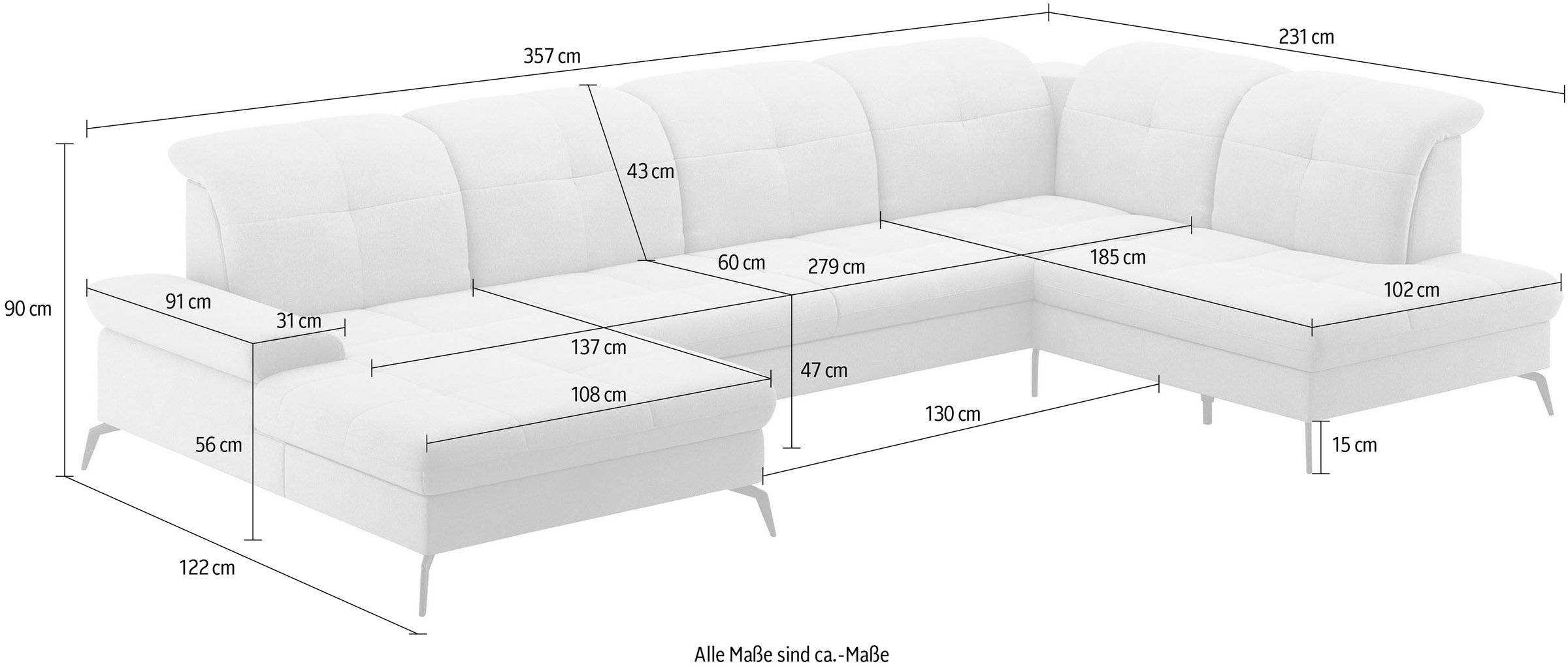 sit&more Wohnlandschaft »Amica, U-Form, inkl. Sitztiefenverstellung und Armteilverstellung« wahlweise mit Kopfteilverstellung, Bettfunktion und Bettkasten