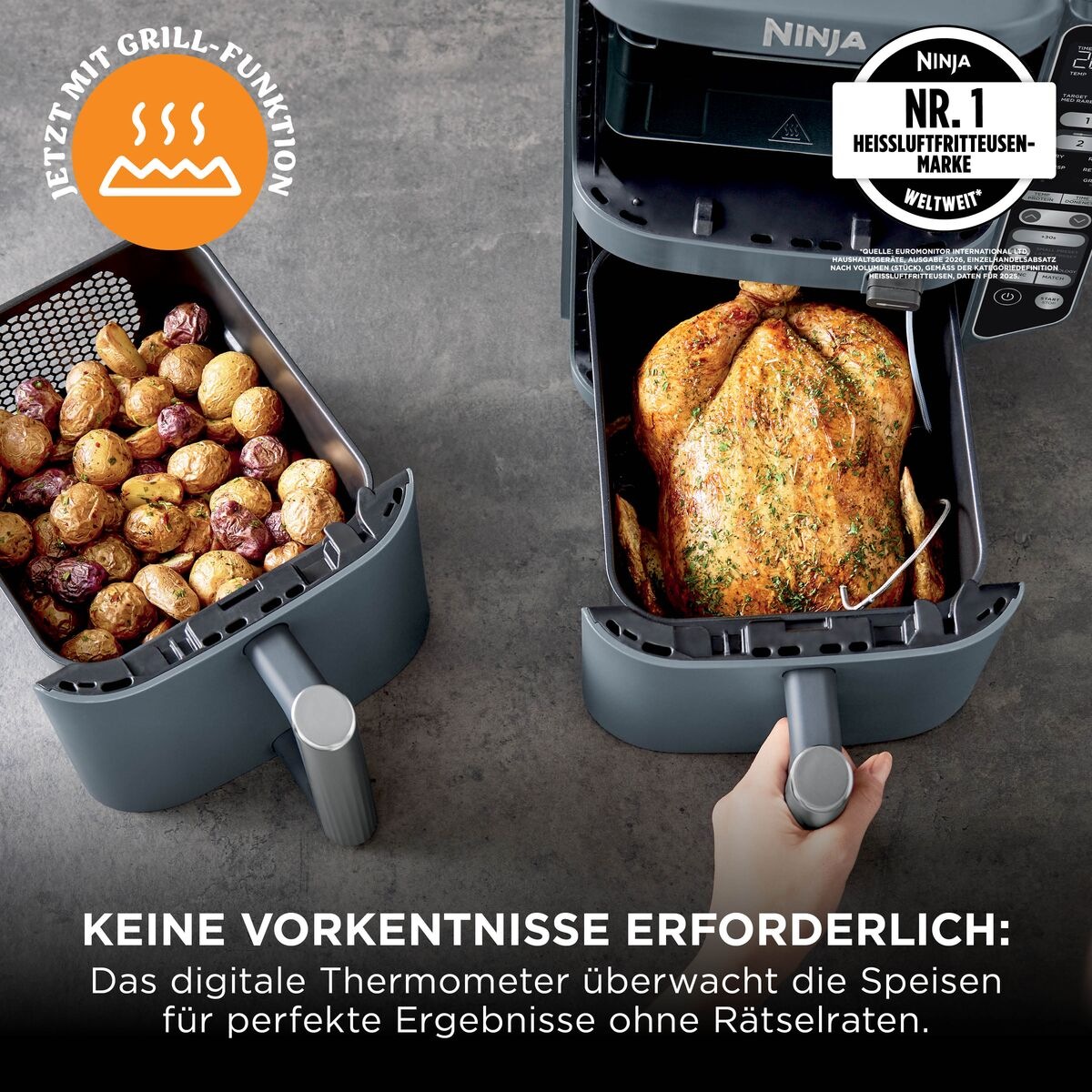 NINJA Heißluftfritteuse »Ninja Double Stack XL Heißluftfritteuse mit 2 Schubladen 9,5 L – Blau« 2450 W