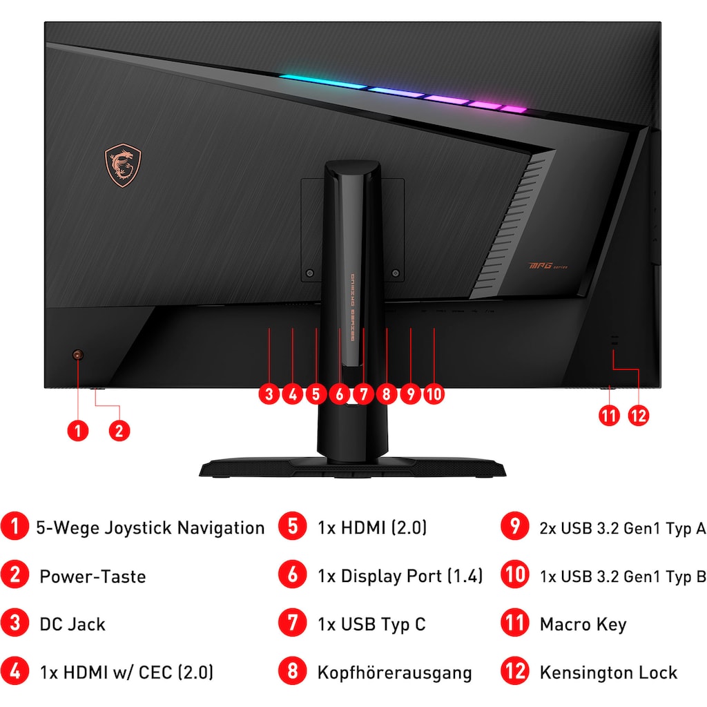 MSI Gaming-LED-Monitor »Optix MPG321QRFDE-QD«, 81,28 cm/32 Zoll, 2560 x 1440 px, WQHD, 1 ms Reaktionszeit, 175 Hz