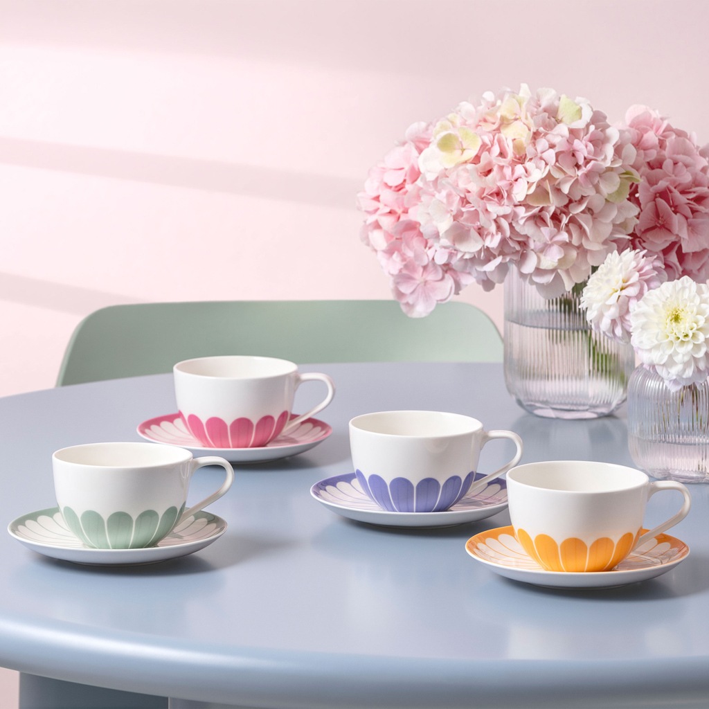 Villeroy & Boch Tasse »Cappuccinotassen mit Untertassen Fleur Couleur 300 ml 6er Set« Spülmaschinenfest, Mikrowellensicher