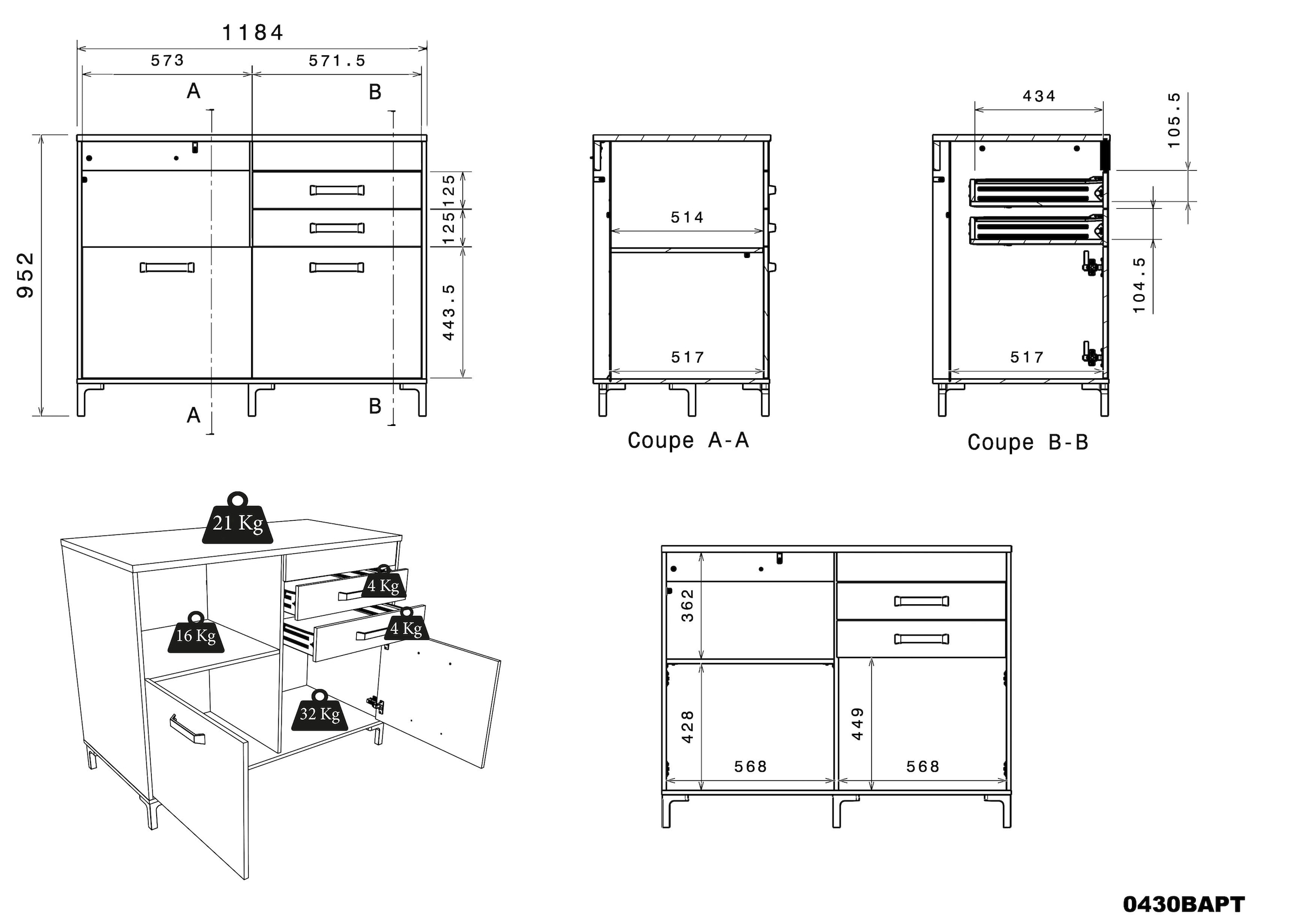 Parisot Schrank-Set »Moove 2, Küchenzeile, Arbeitsflächen ohne Ausschnitt« Spar-Set, Regalwand, 2-türiger Schrank, 2 türiger Schrank+2 Schubladen und  Fach, 3 Stk. tlg.