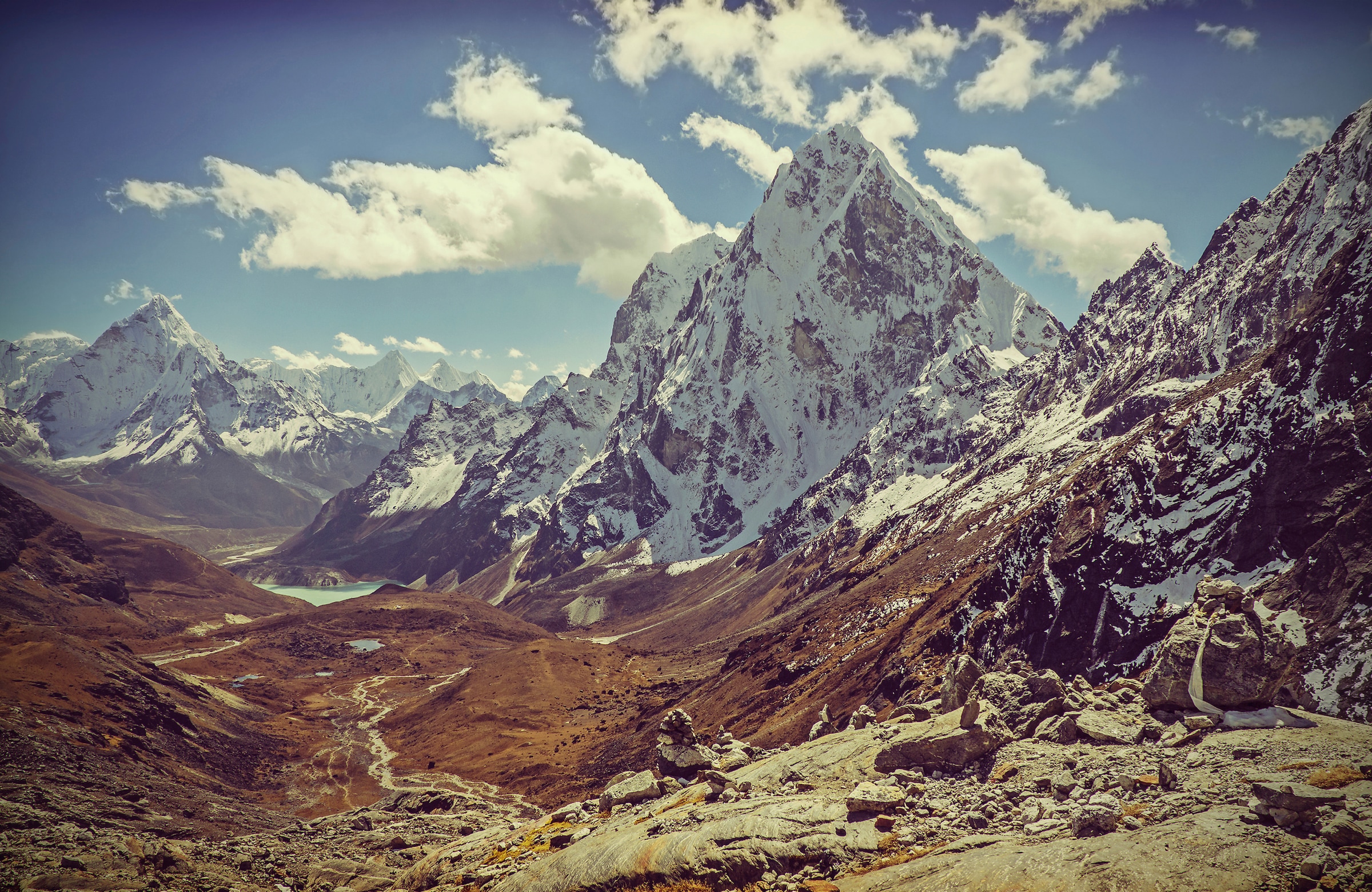 Papermoon, Fototapete »GEBIRGE-ALPEN LANDSCHAFT BERGE SEE NATUR WOLKEN HIMMEL«, bunt, Vlies, B/L: 4,5 m m x 2,8 m m - Bahnen: 9 Stk. St., bunt
