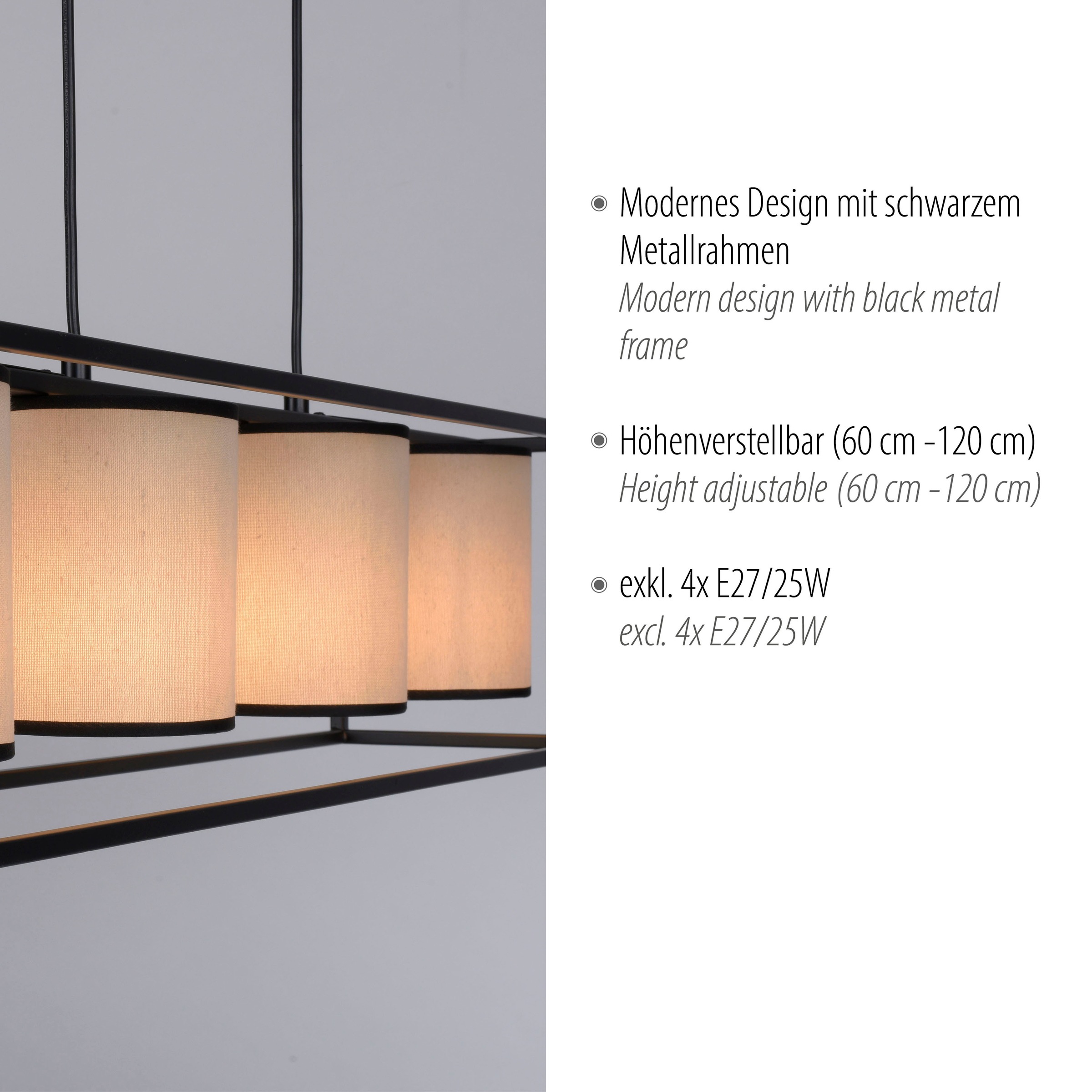 JUST LIGHT Pendelleuchte »RAVEN«, 4 flammig, Leuchtmittel E27 | ohne Leuchtmittel