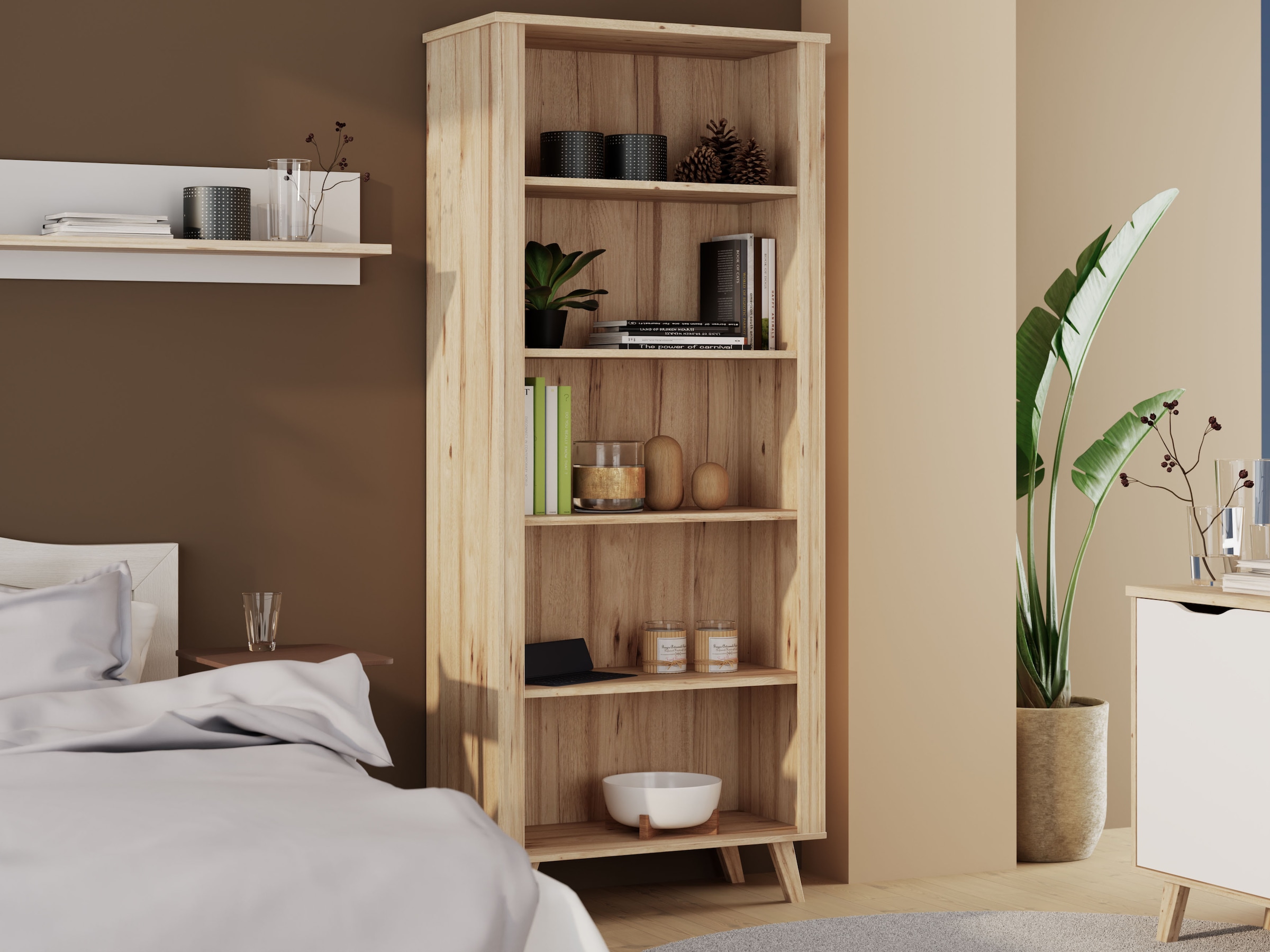 FORTE Wandregal »Vankka Regal breit«, (B/H/T 84,7/201,5/41,7 cm), breites Regal, Holzfüße, 5 offene Fächer, Einlegeböden variabel