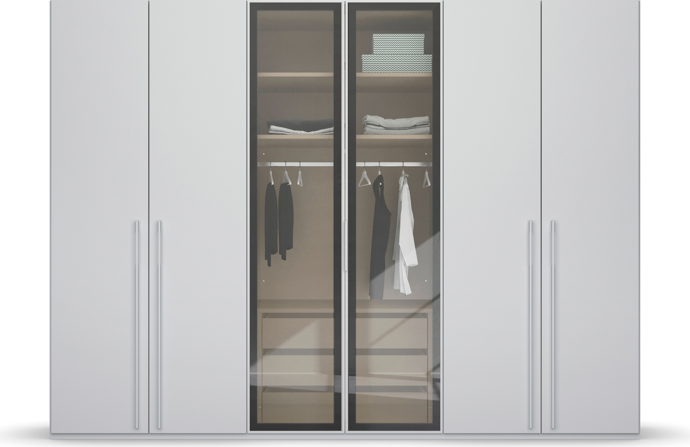 rauch Drehtürenschrank »Kleiderschrank Schrank Garderobe SKAT SHINE mit hochwertigem,«, transparentem Grauglas inkl. umfangreichem Zubehör MADE IN GERMANY