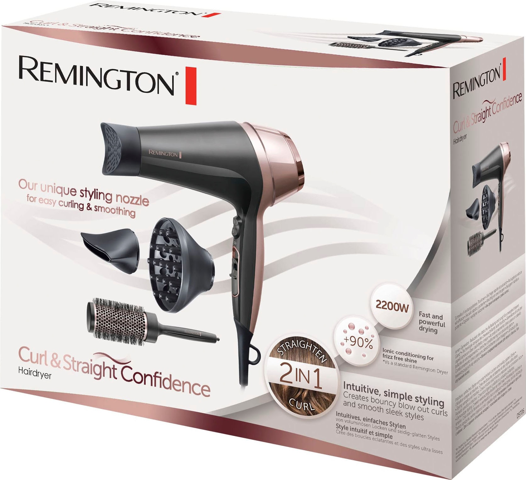 Remington Haartrockner »Curl & Straight Confidence (D5706)«, 2200 W, 3 Aufsätze, 2.200 Watt, Ionenpflege, inkl. Stylingdüse, Diffusor & Rundbürste