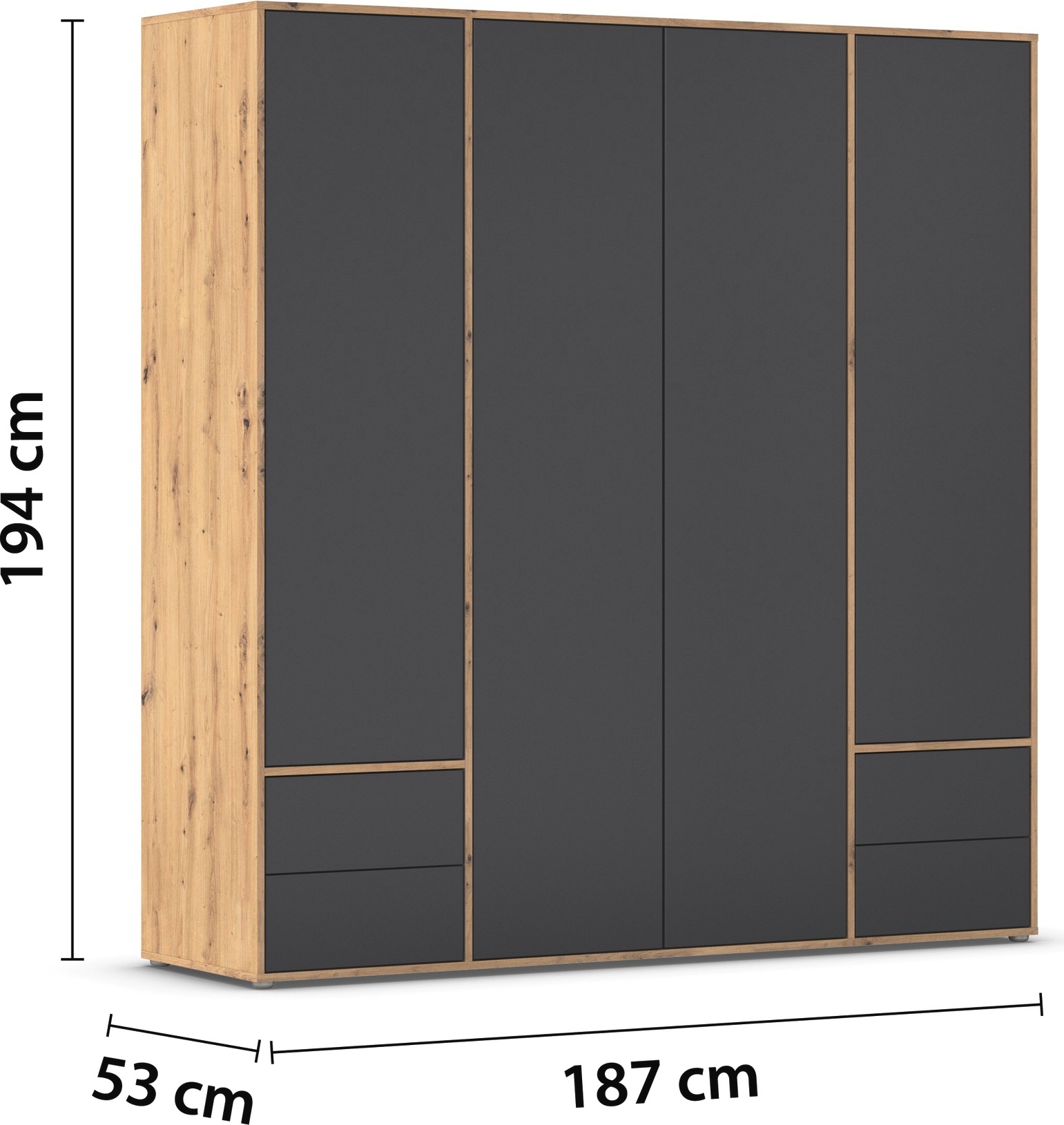 rauch Drehtürenschrank »Kleiderschrank Schrank Garderobe Wäscheschrank NABILA viel Stauraum«, (in 3 verschiedenen Ausstattungen BASIC/CLASSIC/PREMIUM), mit 2 Schubladen und Push-to-Open Funktion TOPSELLER MADE IN GERMANY