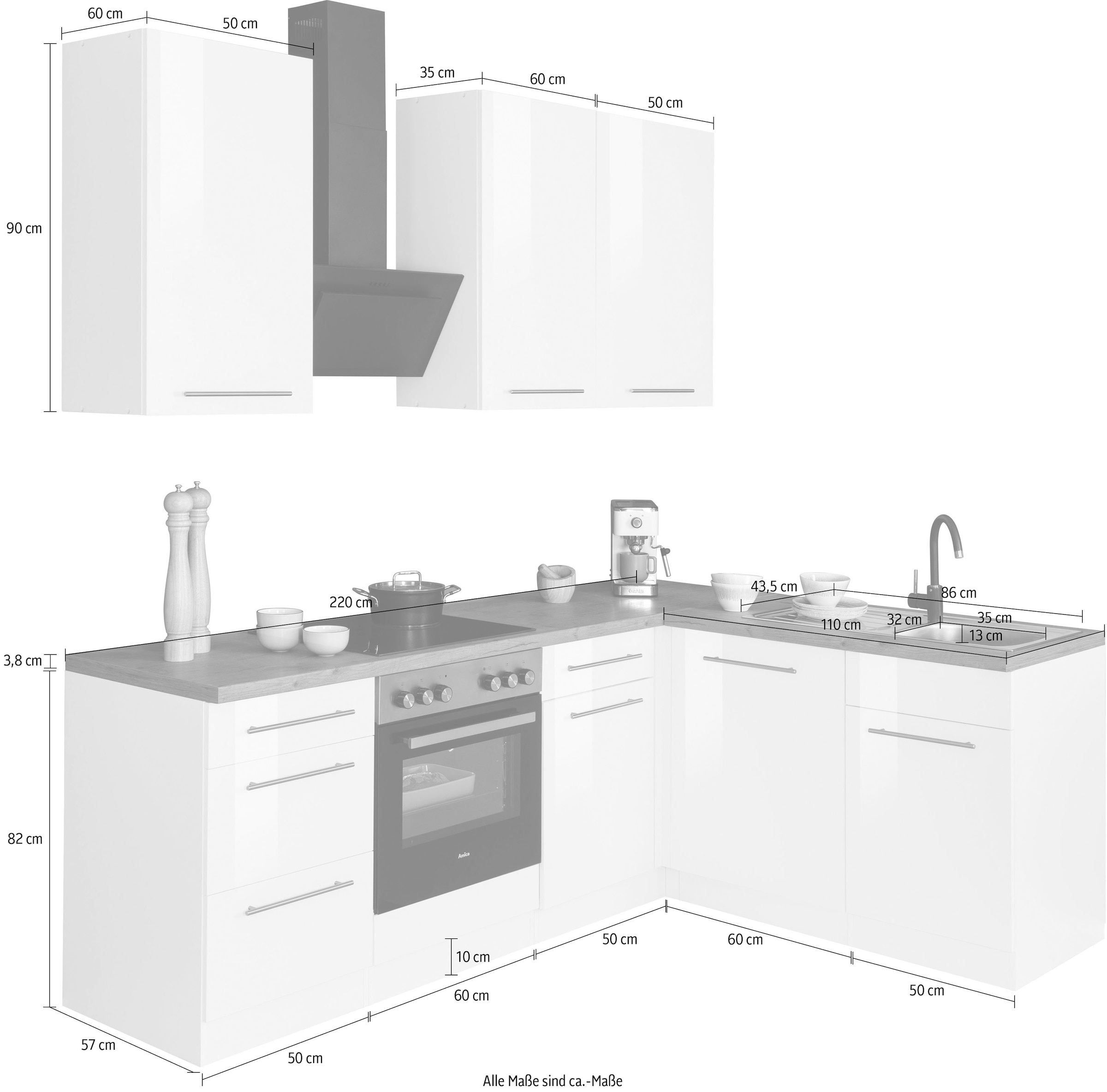 wiho Küchen Winkelküche »Unna«, mit E-Geräten, Stellbreite 220 x 170 cm auf  Raten kaufen | Herdumbauschränke