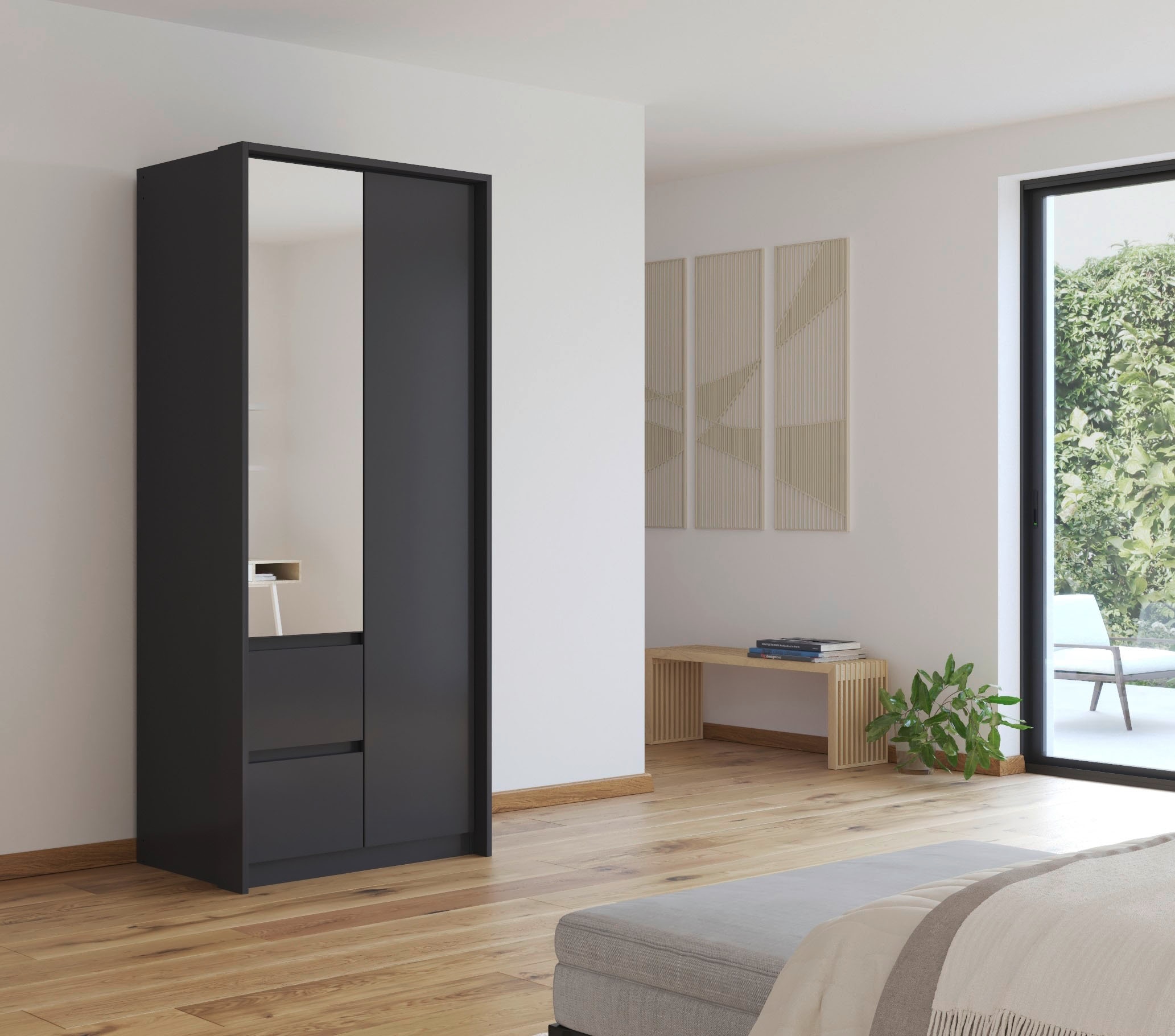 rauch Drehtürenschrank »Mainz mit Spiegel und Passepartout« optional mit Beleuchtung, Außentüren mit Push-to-Open Funktion