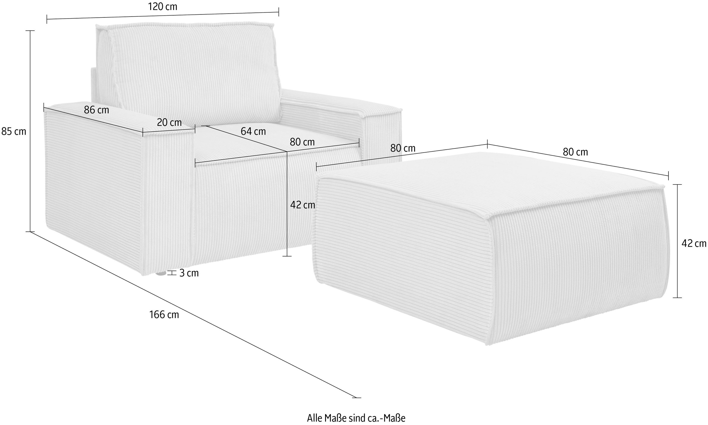 OTTO home Sessel »SHERWOOD Cord Sessel-Set« Loveseat und Hocker im Set, passend zur Polster-Serie SHERWOOD