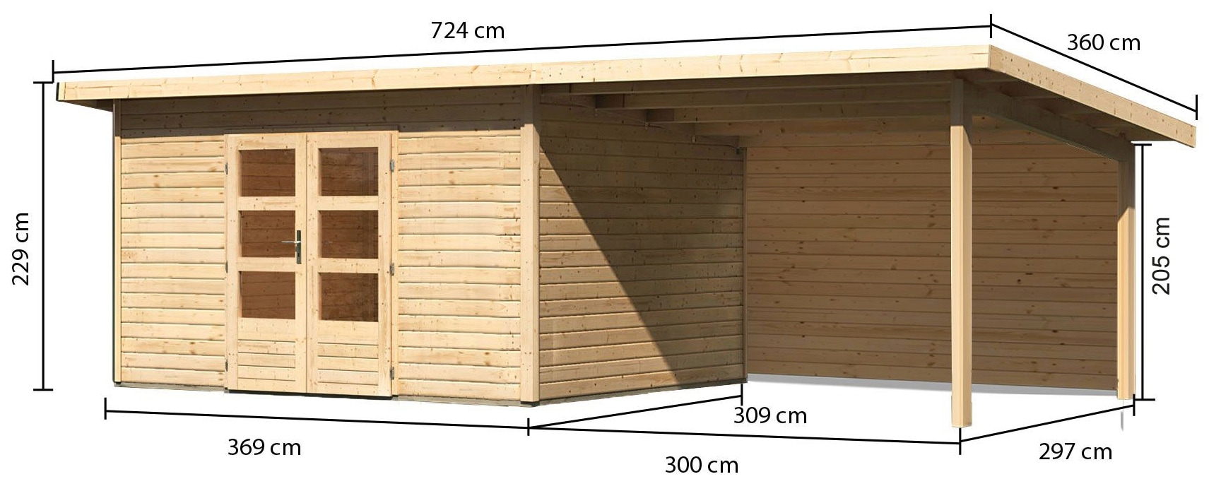 KONIFERA Gartenhaus »Perlsee 4« mit Anbaudach