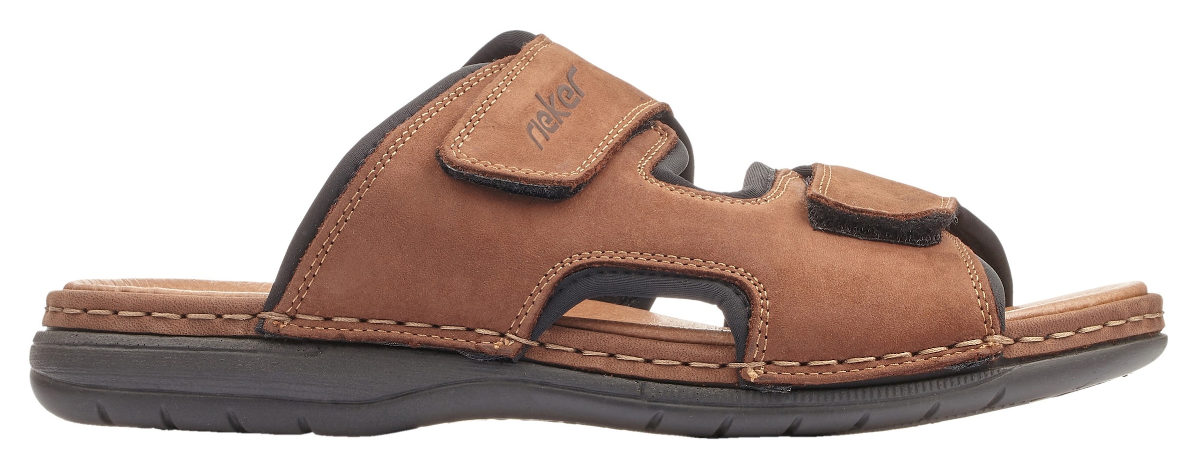 Rieker Pantolette  Hausschuh, Sommerschuh, Urlaubschuh mit dezentem Logoschriftzug