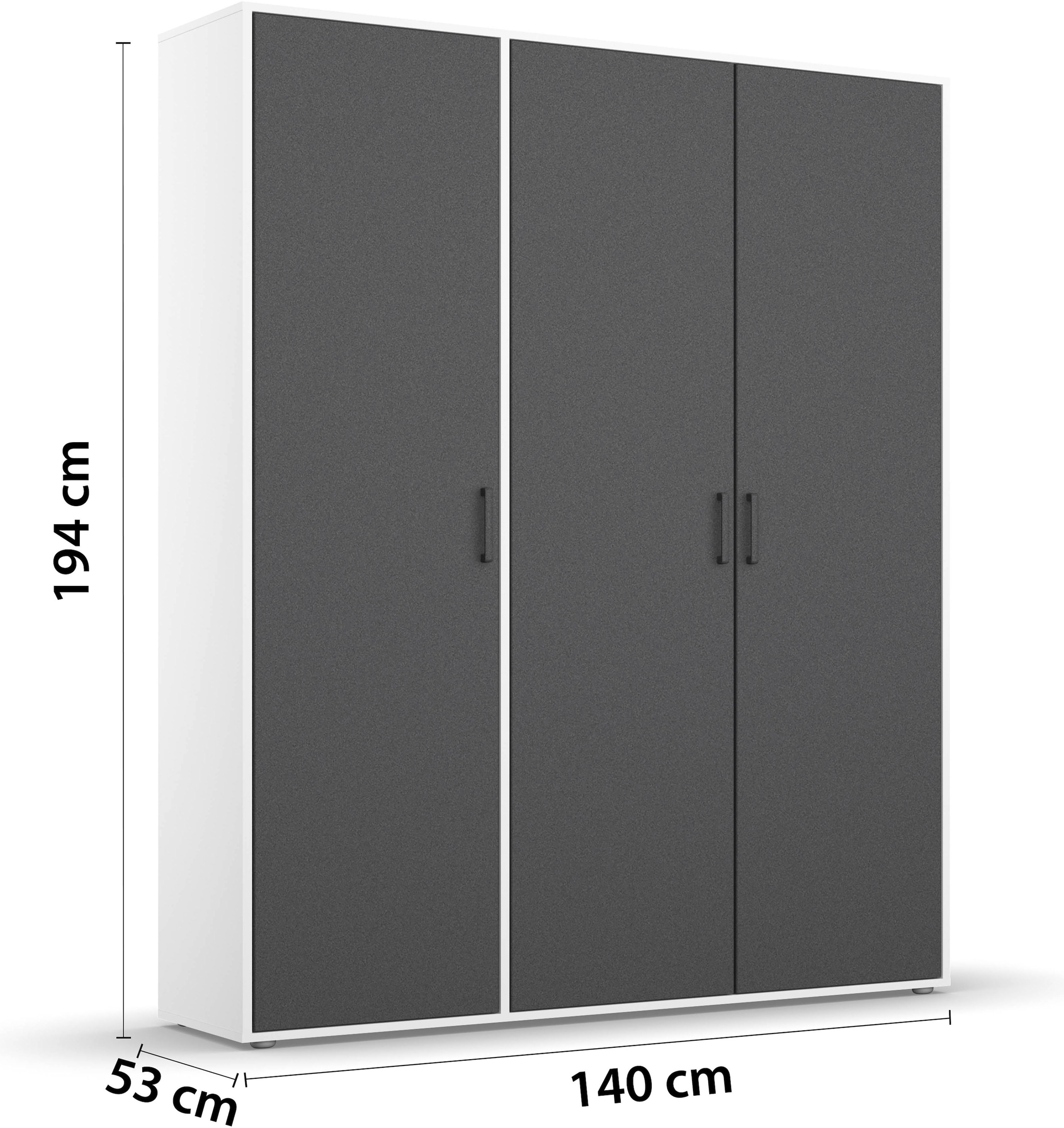 rauch Drehtürenschrank »Kleiderschrank Schrank Garderobe Wäscheschrank TOPSELLER VOYAGER«, (in 3 verschiedenen Ausstattungen BASIC/CLASSIC/PREMIUM), mit modernen Griffen in Graumetallic, viel Stauraum MADE IN GERMANY