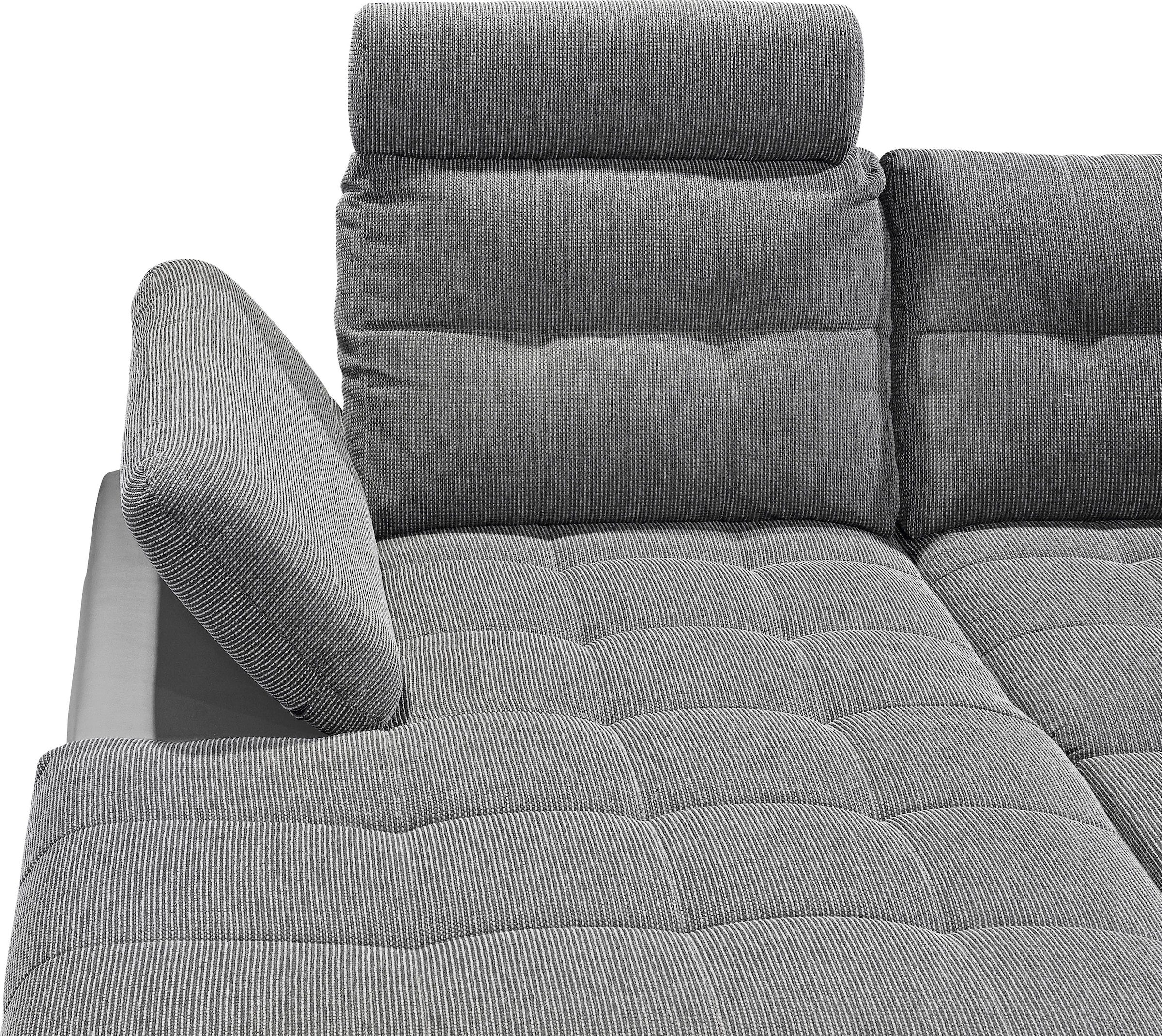 ED EXCITING DESIGN Wohnlandschaft »Jakarta U-Form mit Bettfunktion, Bettkasten« Armteilverstellung, Kopfstützen & 3 Nierenkissen