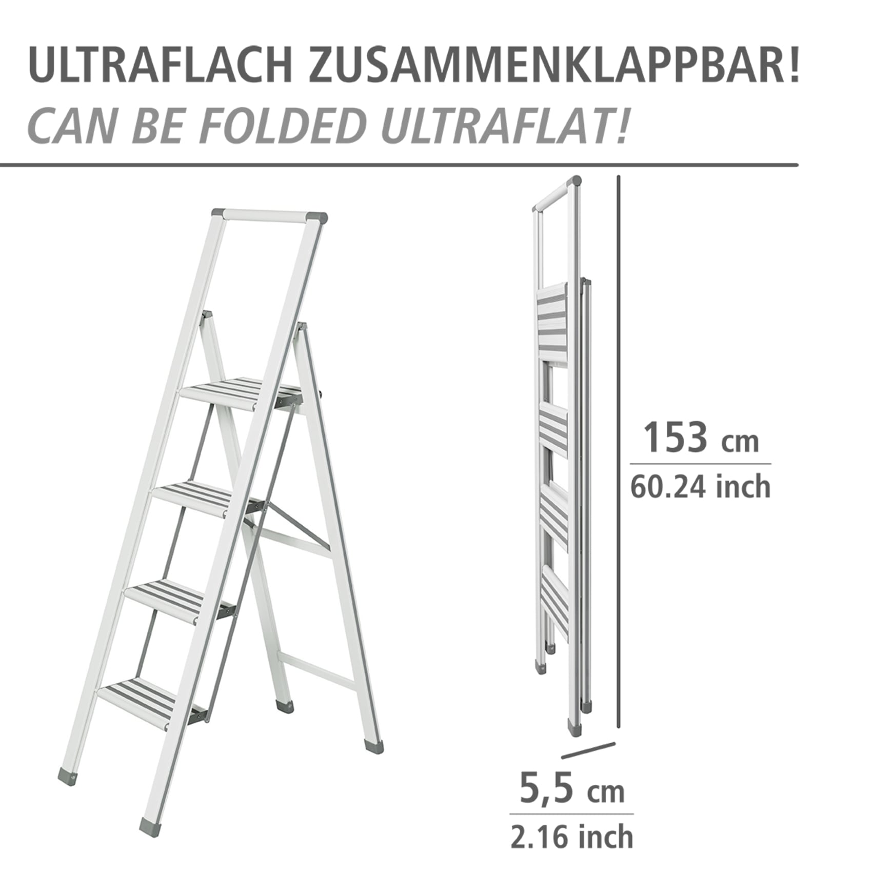 WENKO Trittleiter »Modell Alu-Design«, Klapptritt Leiter, rutschsichere XXL-Stufen, klappbar, bis 150 kg