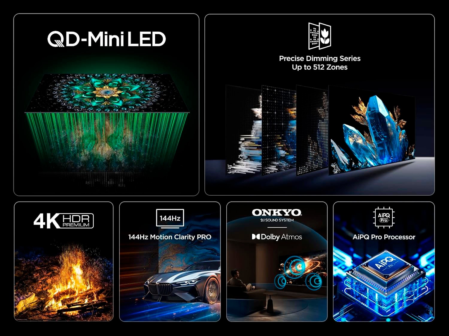 TCL QLED Mini LED-Fernseher »55Q6CX1«, Smart-TV-Google TV, 144 Hz, 4K HDR Premium, Smart TV, Apple TV, Multi-HDR und Dolby Vision