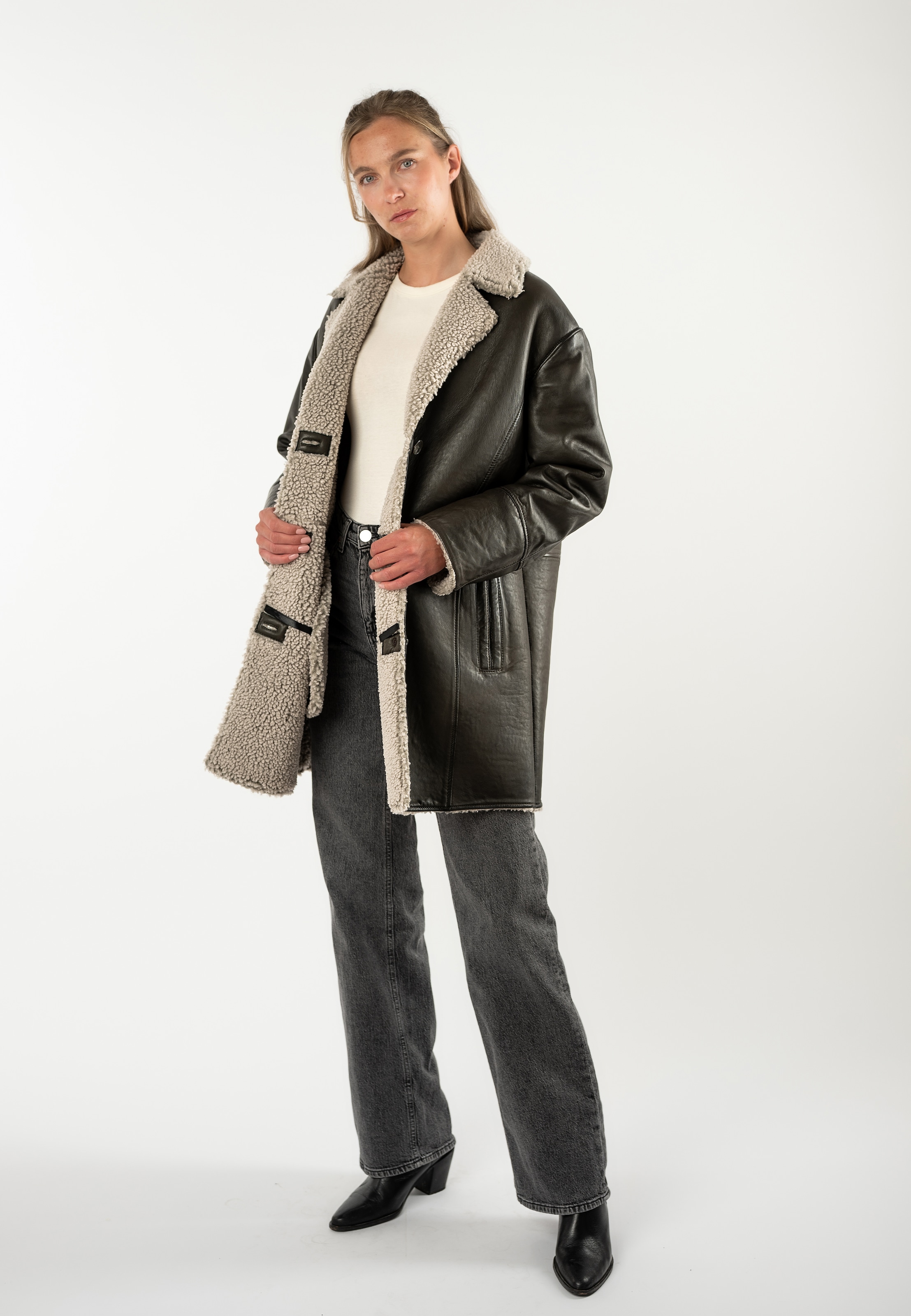 Mauritius Ledermantel »MWYuki OS« mit Teddyfellkragen, Oversize Fit