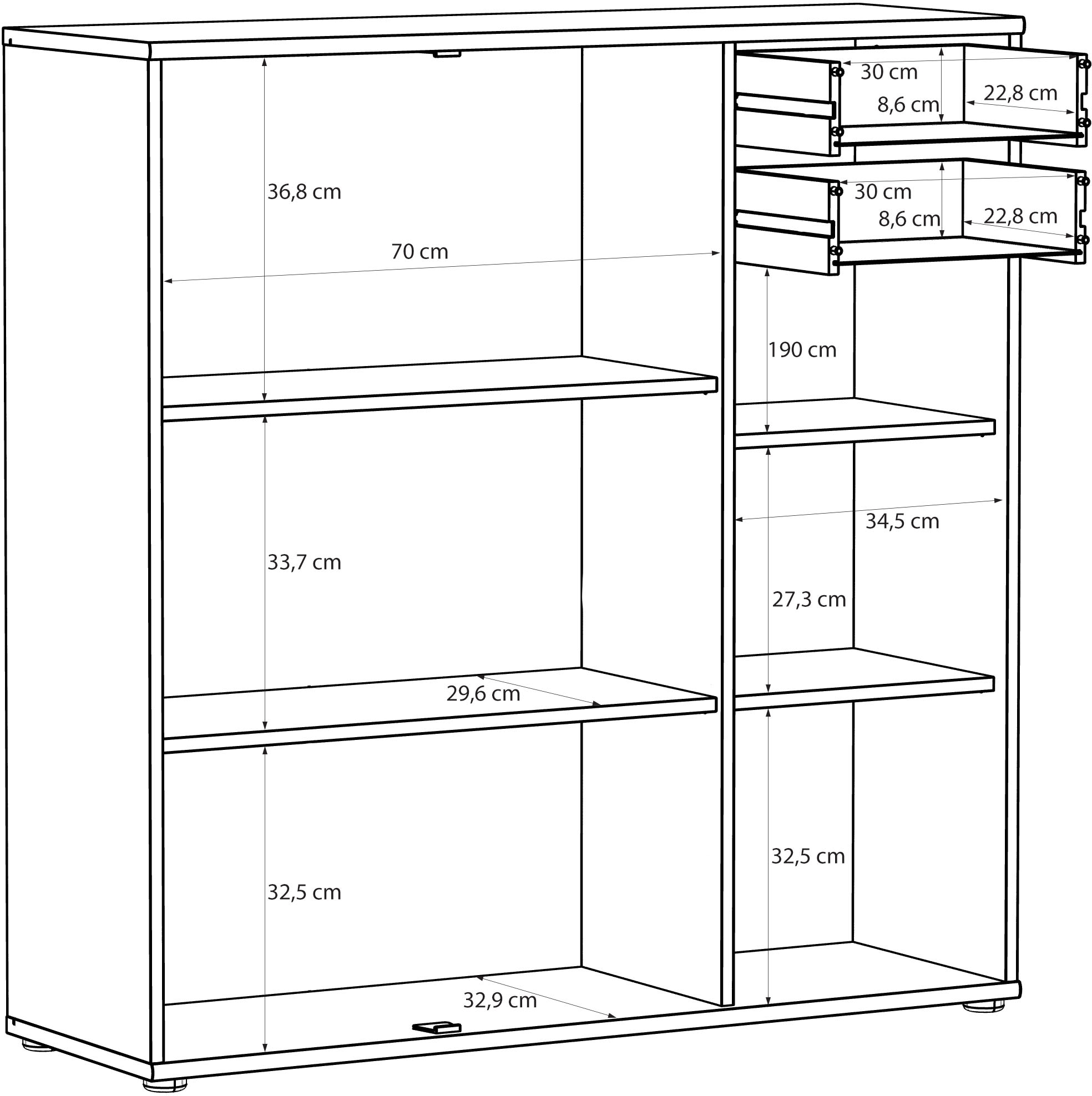 FORTE Kommode »Tempra, Kommode, 3 Türen, 2 Schubkästen, viel Stauraum« B/H/T 108,8/111,1/34,8 cm