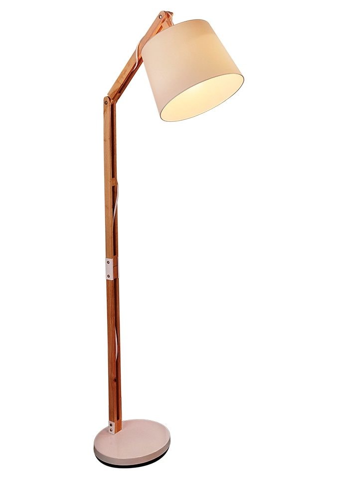 Brilliant Stehlampe »Carlyn«, 1 flammig-flammig, 163 cm Höhe, E27 max. 60 W, mit weißem Stoffschirm, Holz/Metall/Textil