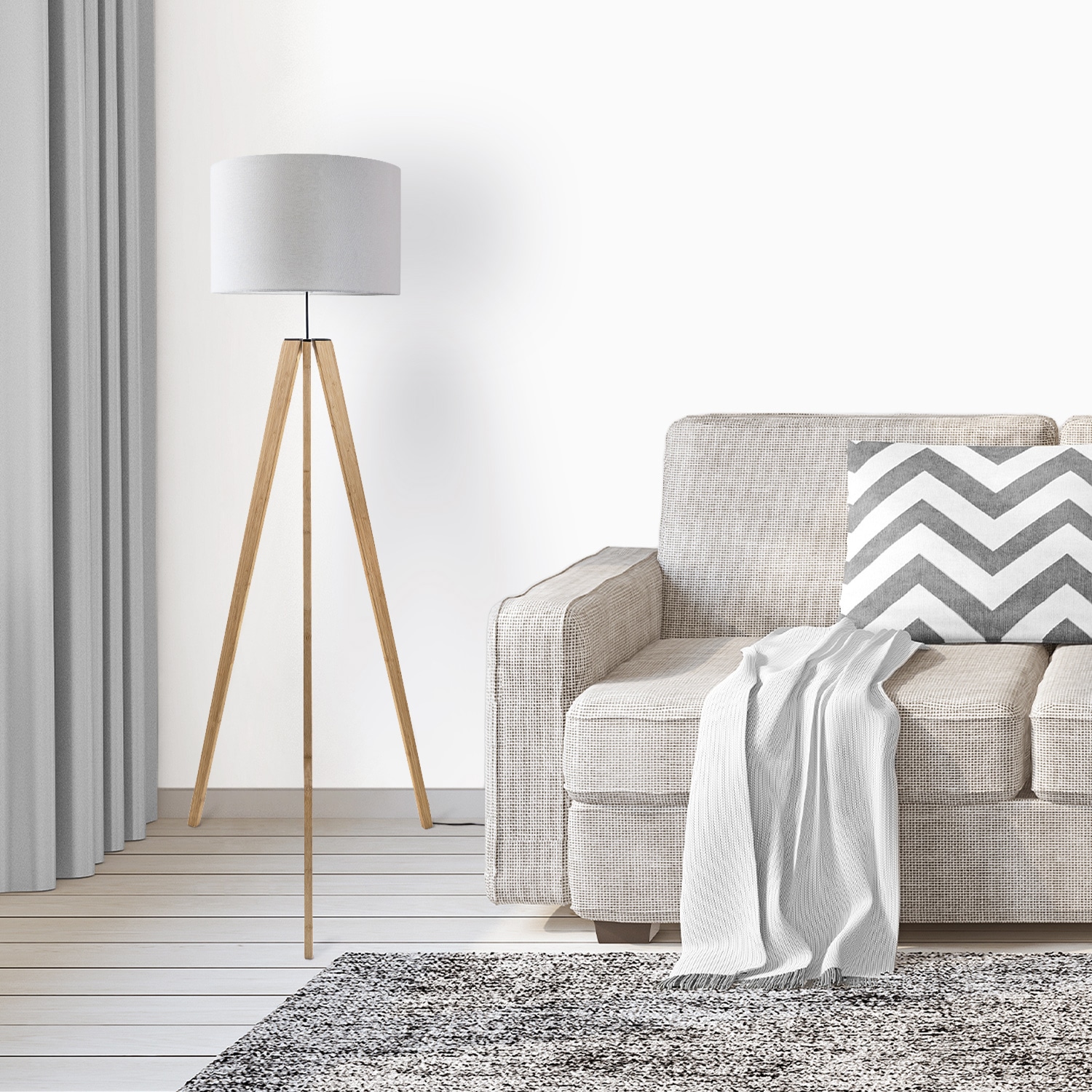 Paco Home Stehlampe »Canvas uni Color« E27 Stehlampe  Vintage Fuß LED Lampe Wohnzimmer Skandinavischer Stil E27