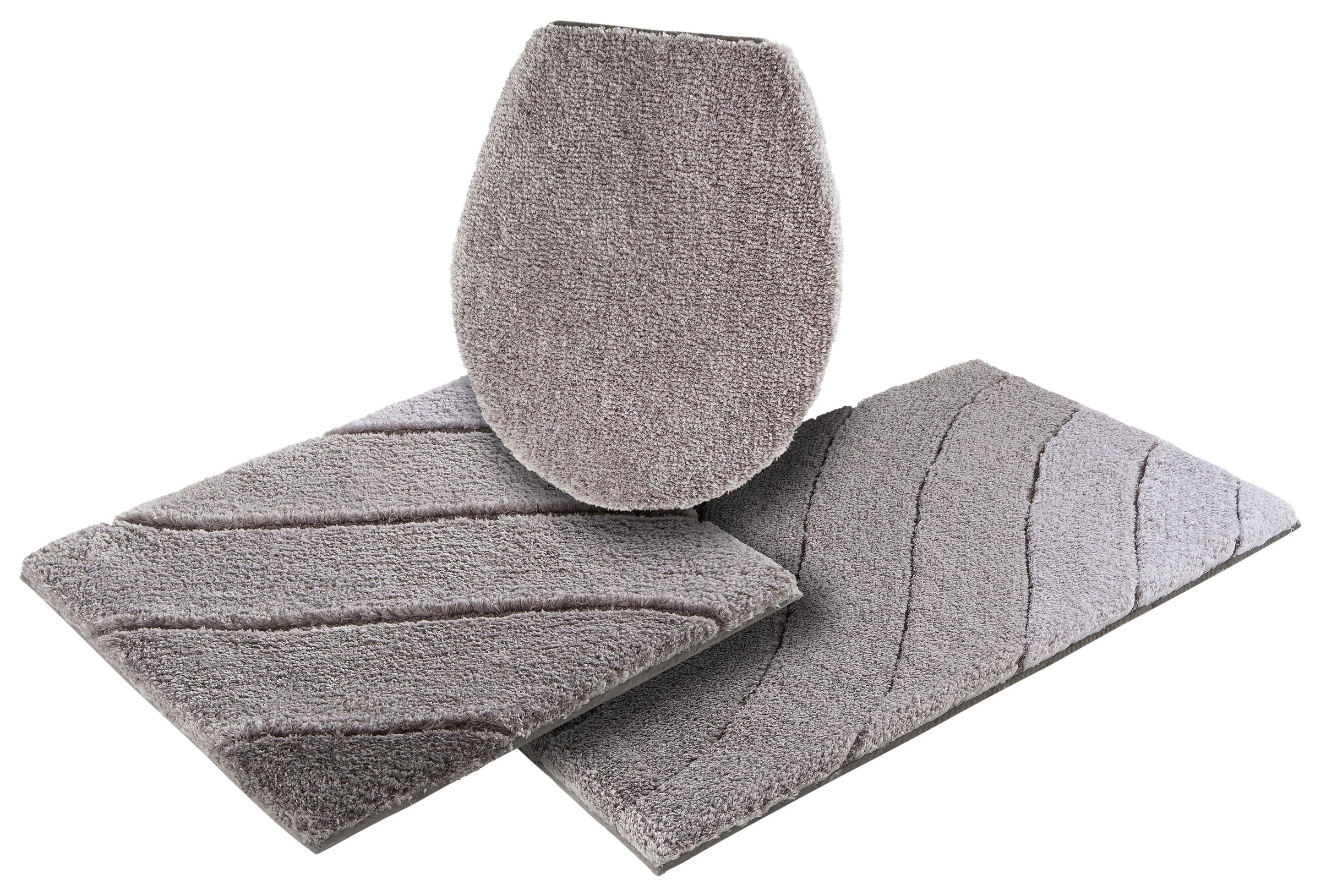Kleine Wolke Badematte »Donna«, rutschhemmend beschichtet, fußbodenheizungsgeeignet-schnell trocknend, Wellen Design, Pastell, 3-tlg. Set, rechteckig & rund erhältlich