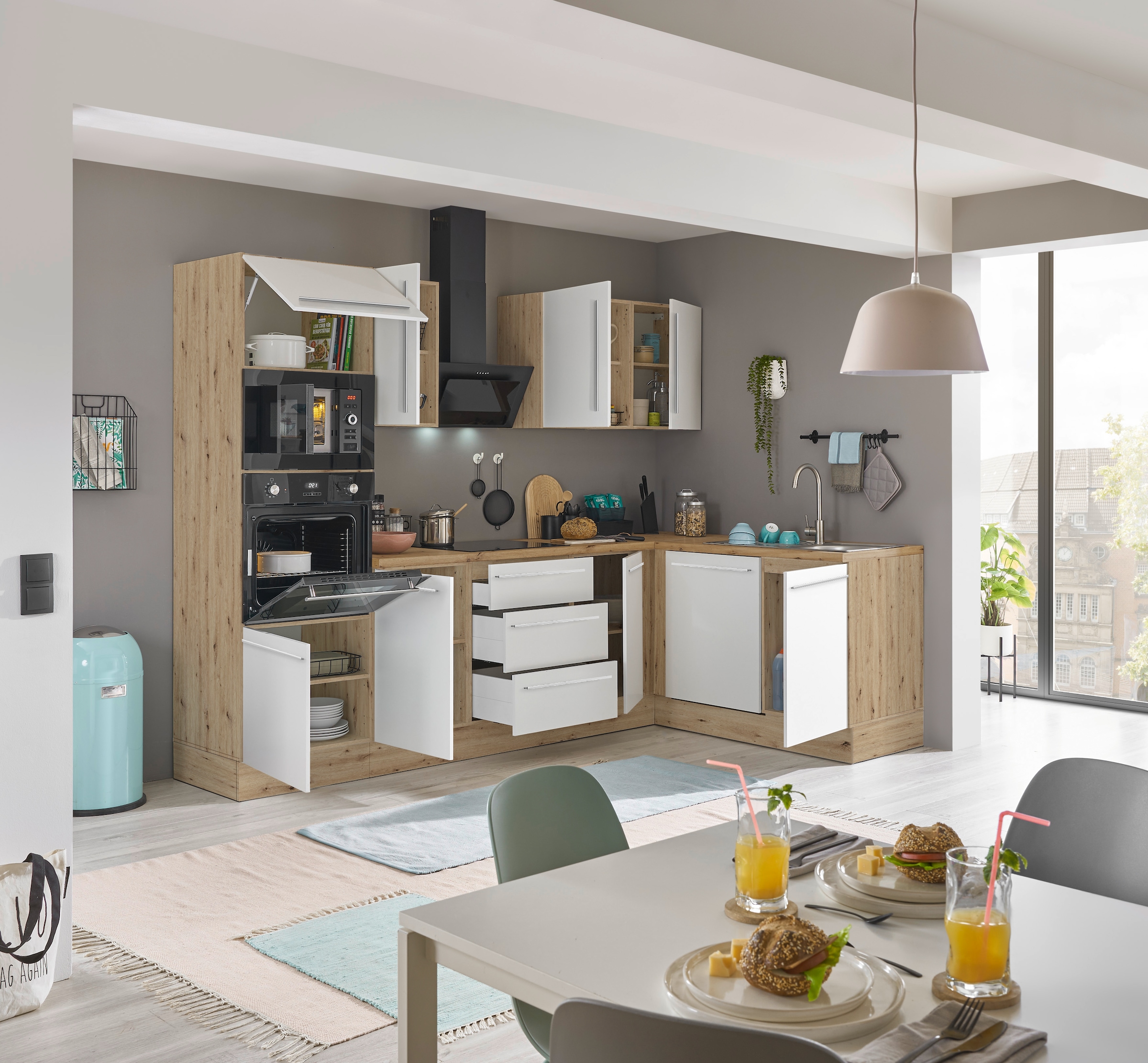 KOCHSTATION Winkelküche »Florida, Stellbreite 280x165 cm«, wahlweise mit E-Geräten, mit Softclose für Türen und Schubkästen