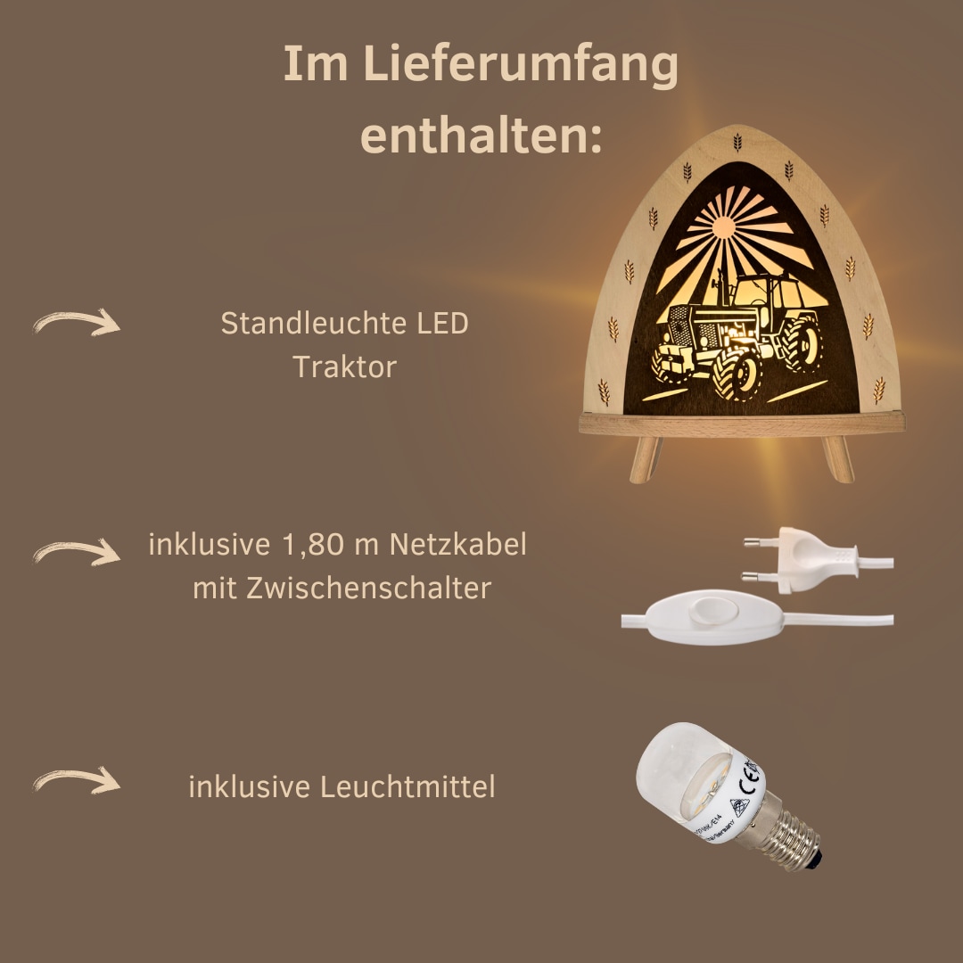 Weigla LED Dekolicht »Traktor, BxHxT: 30x32x6 cm« E14 Dekolampe aus dem Erzgebirge, Holz Buche