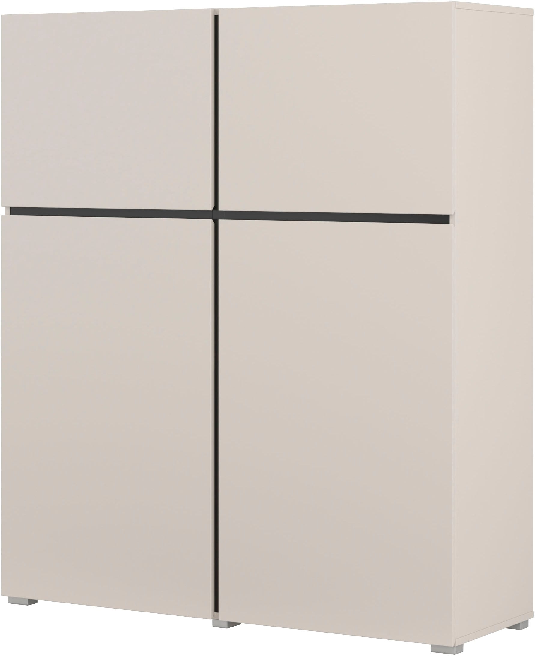 OTTO home Hochkommode »Cross,Breite 119,5 cm, moderne grifflose Hochkommode mit 4 Türen« Hochschrank mit viel Stauraum, Einlegeböden verstellbar