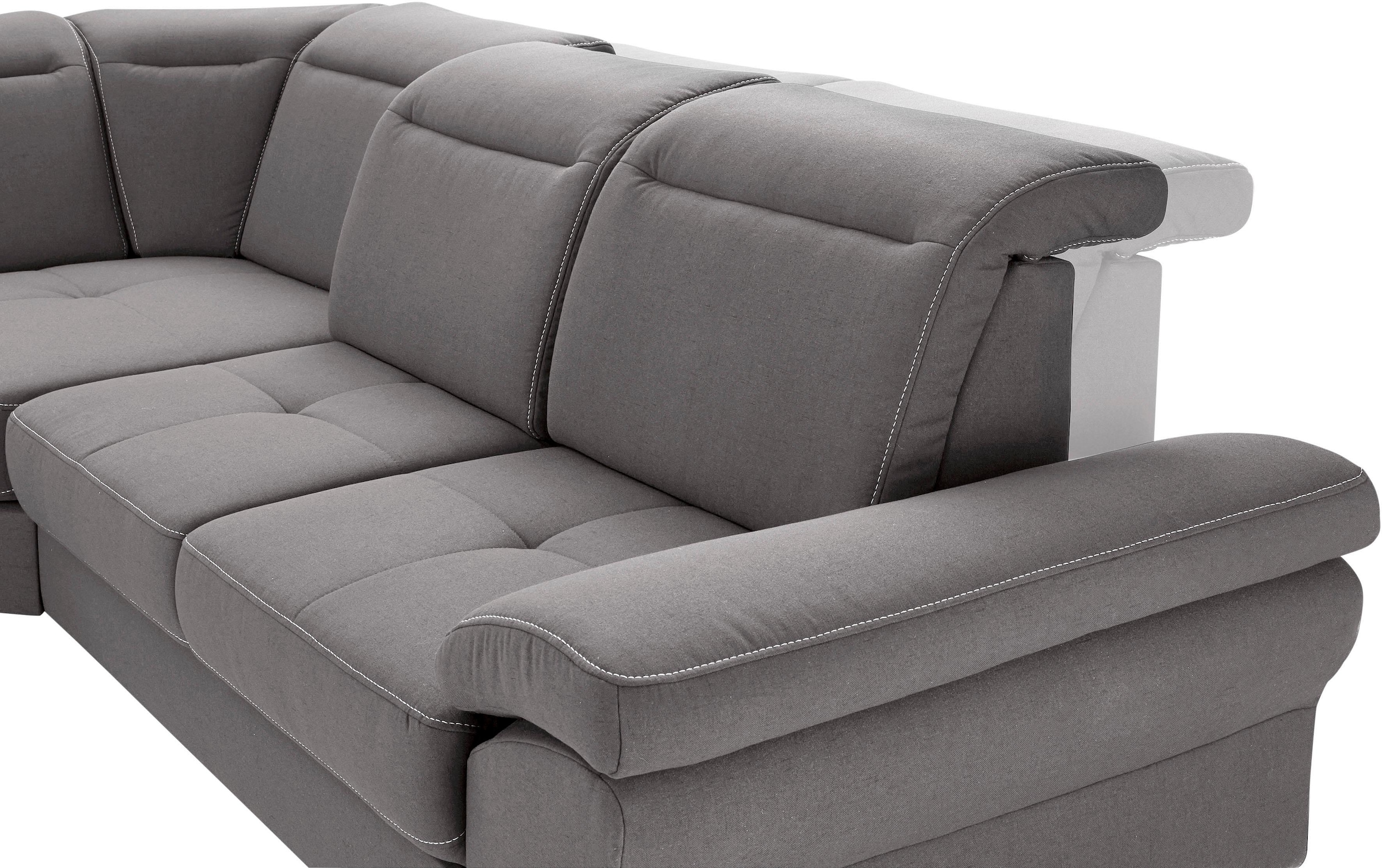 Places of Style Ecksofa »Cornwall L-Form«, incl. Sitztiefenverstellung, mit Bettfunktion und Kopfteilverstellung