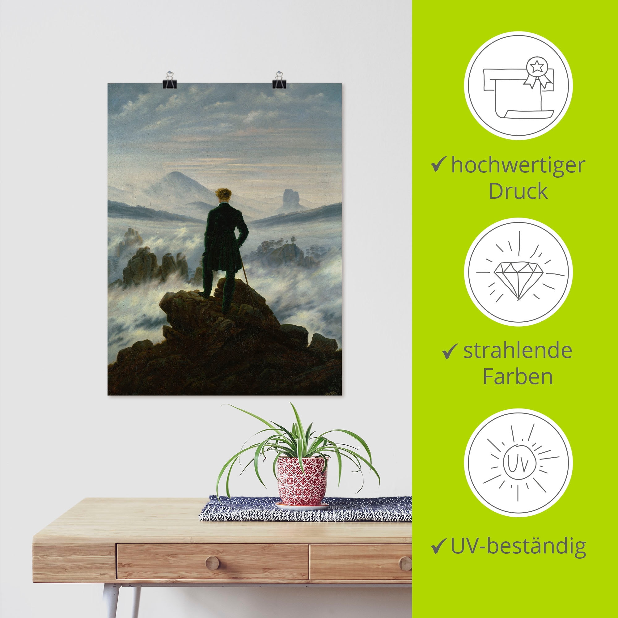Artland Wandbild »Der Wanderer über dem Nebelmeer. Um 1818« Mann 1 Stk. tlg. als Leinwandbild, Poster in verschied. Größen