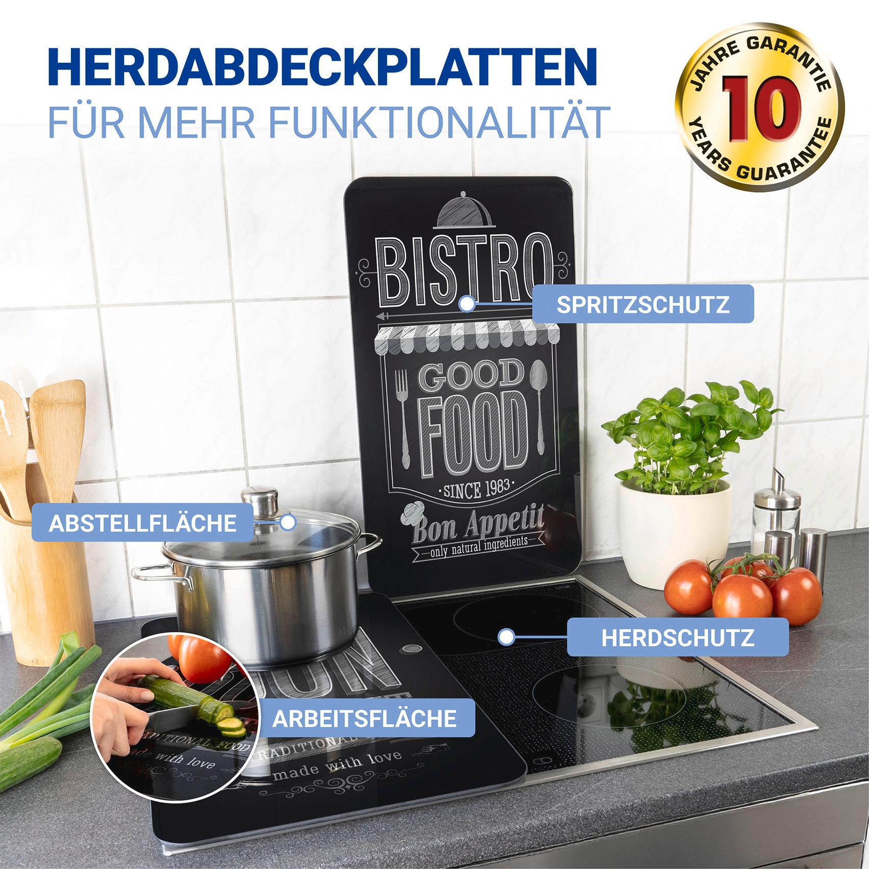 WENKO Herd-Abdeckplatte »Universal Modell Bon Appetit« Herdabdeckung für alle Herdarten, kratzfest, mit rutschfesten Füßen