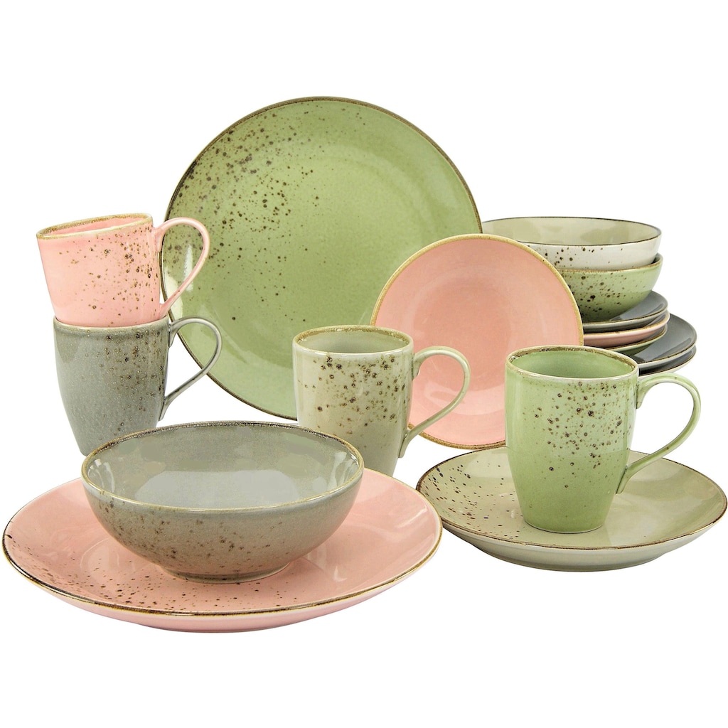 CreaTable Kombiservice »Geschirr-Set NATURE COLLECTION Vintage Garden«, (16 tlg., Kaffeeservice und Tafelservice im Set, für 4 Personen), Service, 16 Teile, für 4 Personen