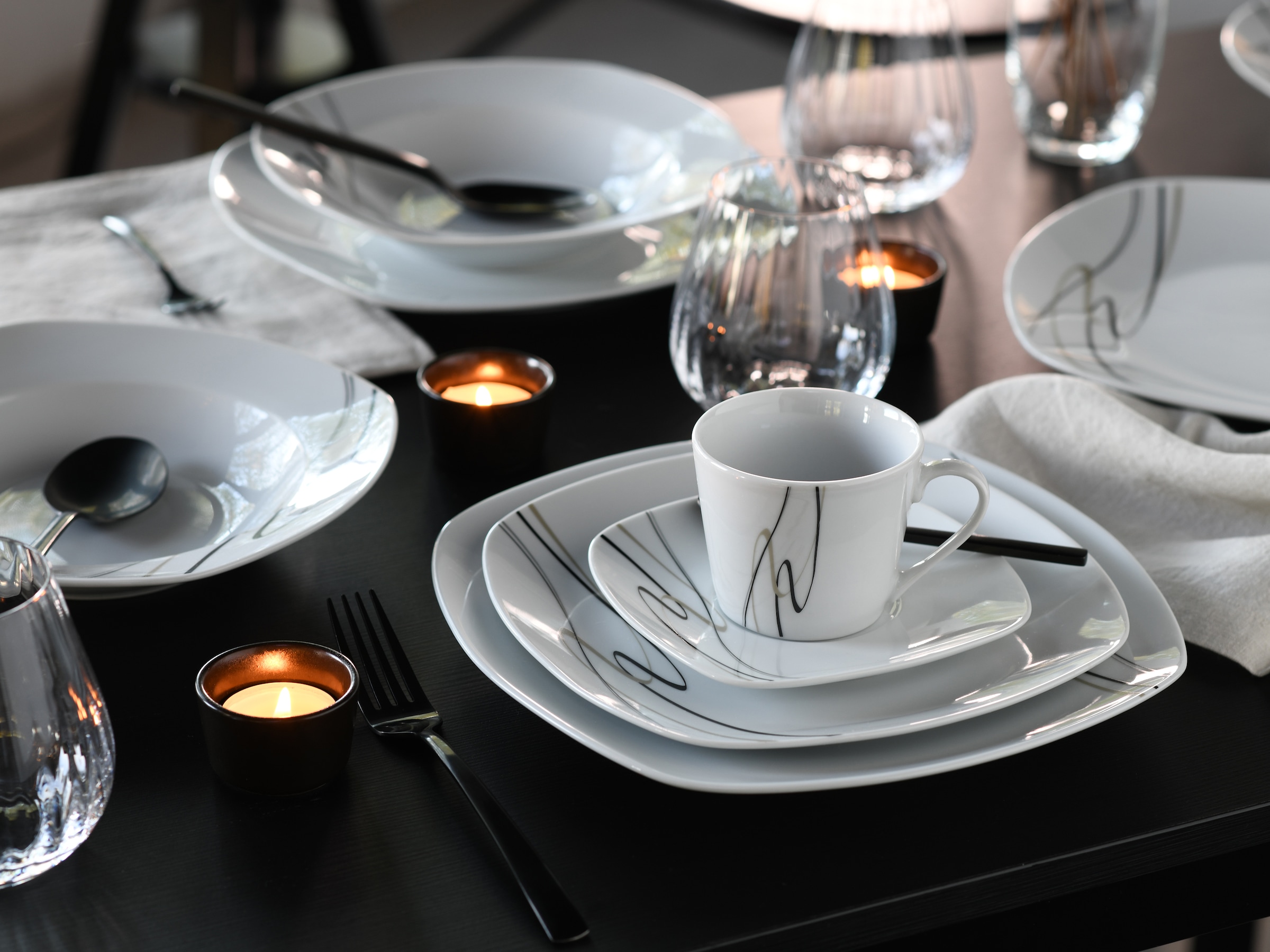 CreaTable Kombiservice »Amelie Piazza, Kombi-Service 30-tlg« Elegant, Schwungvoller Liniendekor