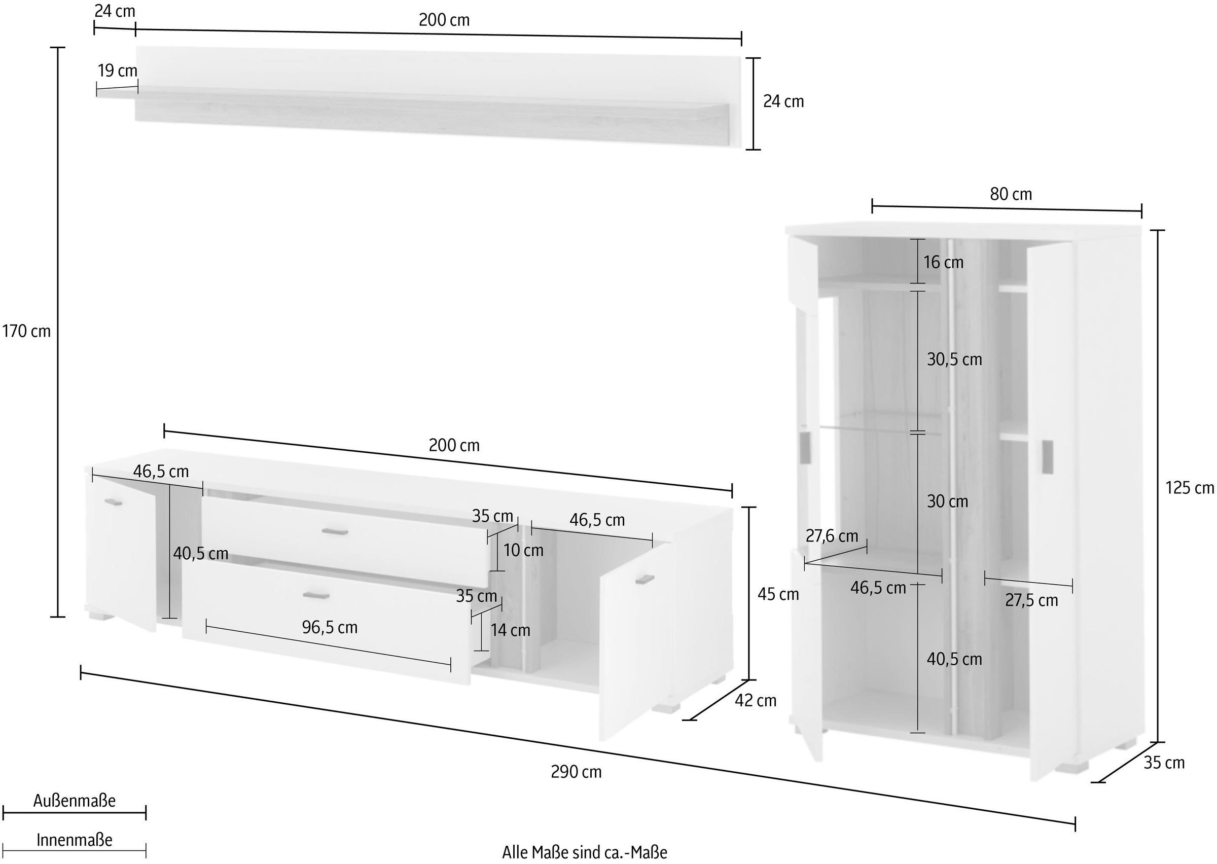 Home affaire Wohnwand »LONG ISLAND« Set, 3 Stk. tlg.