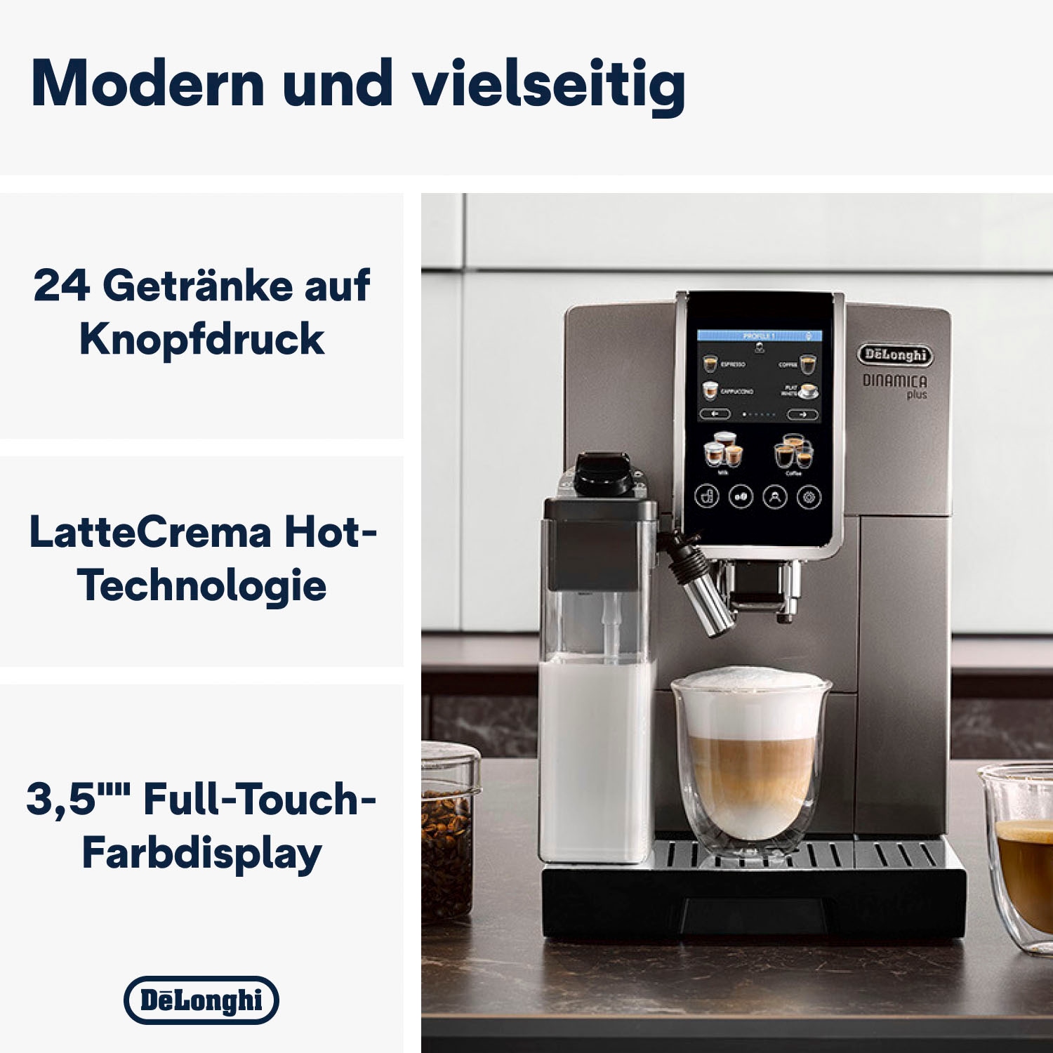 De'Longhi Kaffeevollautomat »Dinamica Plus ECAM 380.95.TB«, inkl. 2 LatteCrema Hot Milchkaraffen