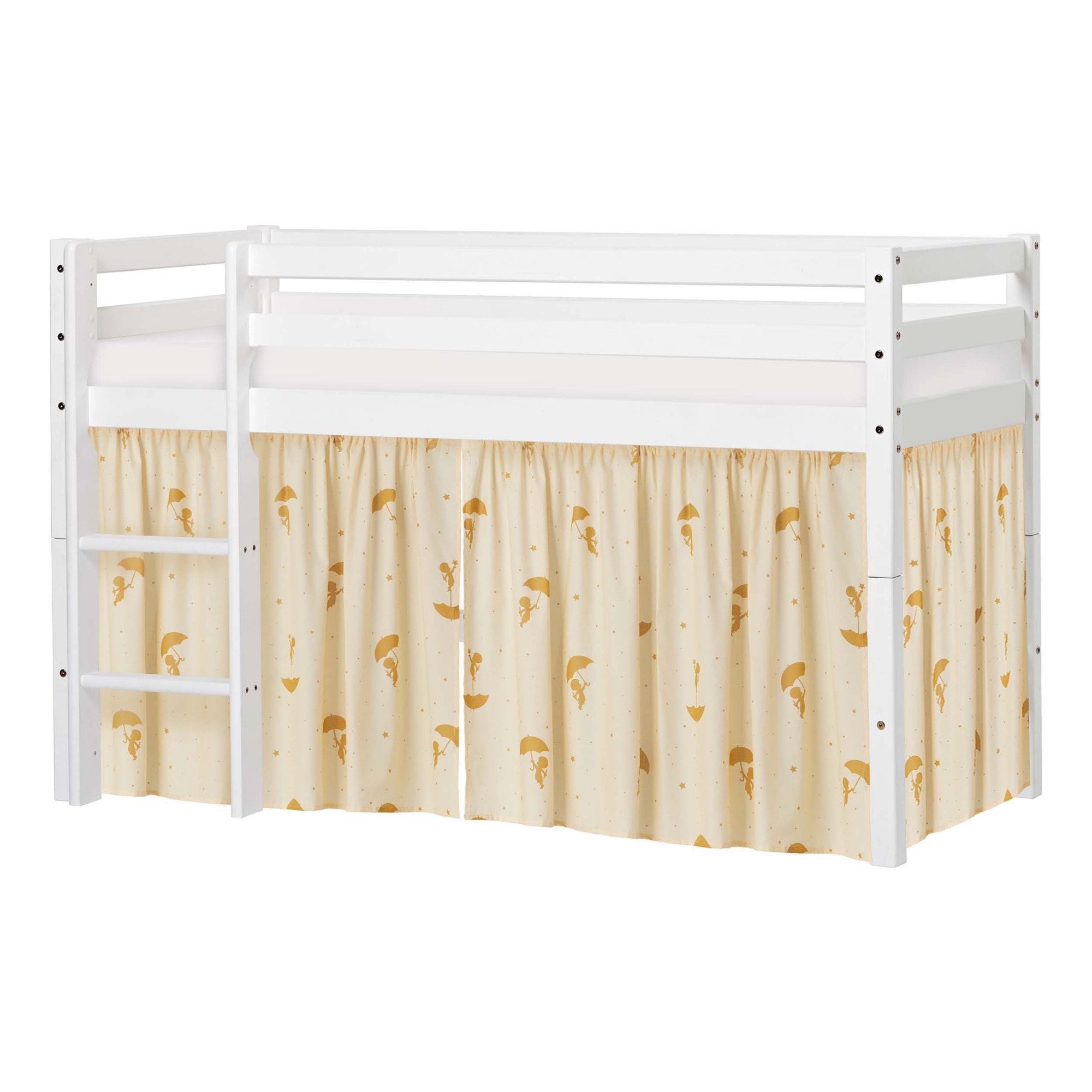 Hoppekids Spielbett "ECO Dream - Flexibles umbaubares Hochbett aus Massivholz" Vorhang aus 100% Baumwolle, Made in Europe, Höhe 105 cm