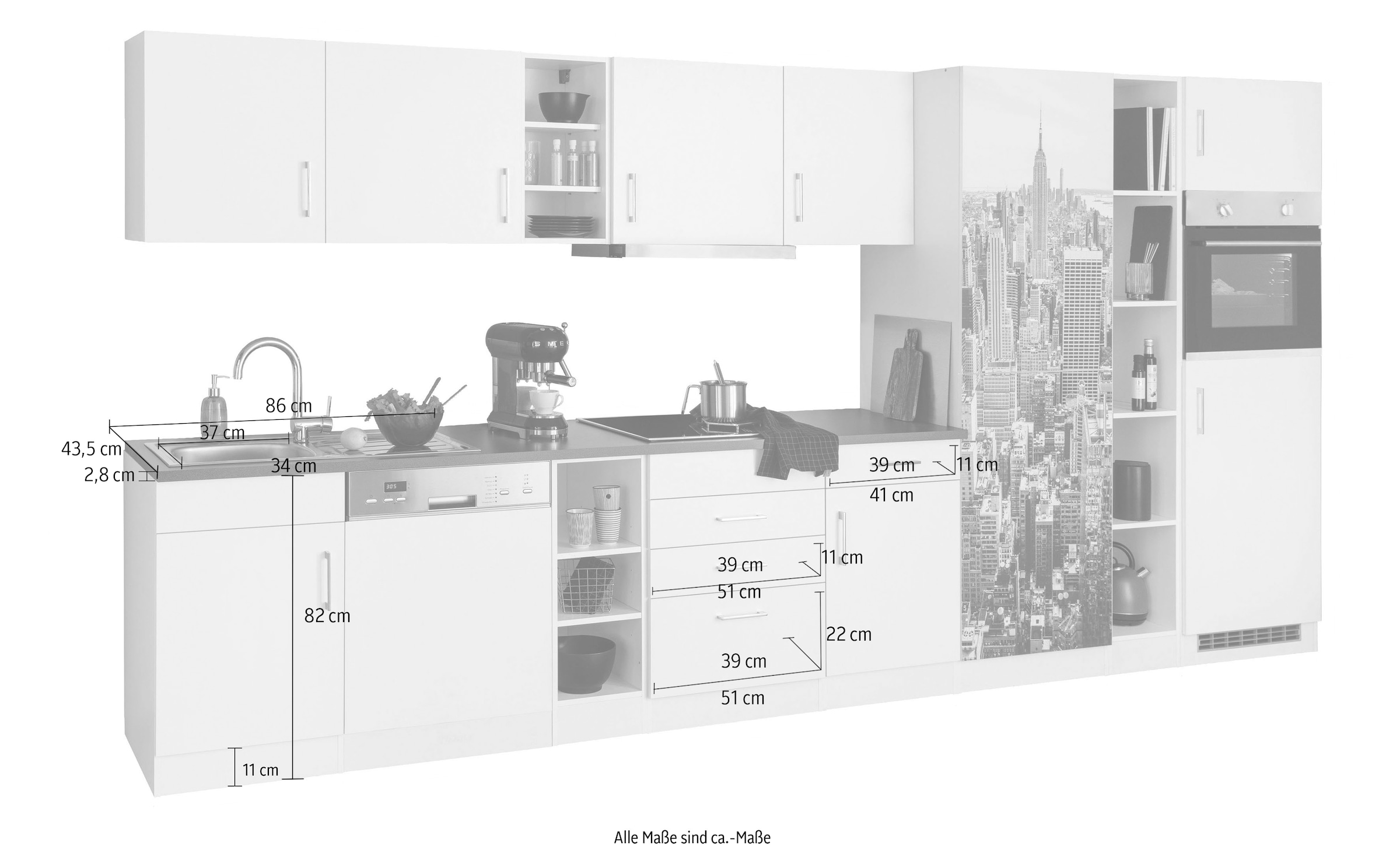 KOCHSTATION Küchenzeile »KS-Paris«, mit E-Geräten, Breite 400 cm