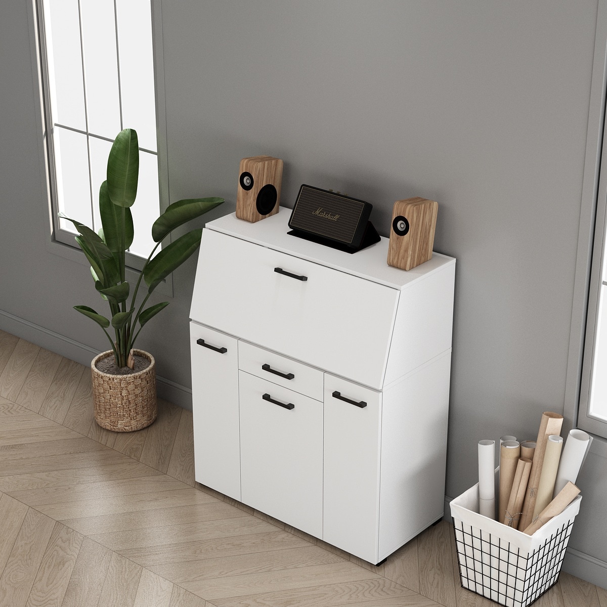 OTTO home Sekretär »Moid, Home-Office-Schreibtisch,« viele Stauraummöglichkeiten, kompaktes & modernes Design, B. 88,5 cm