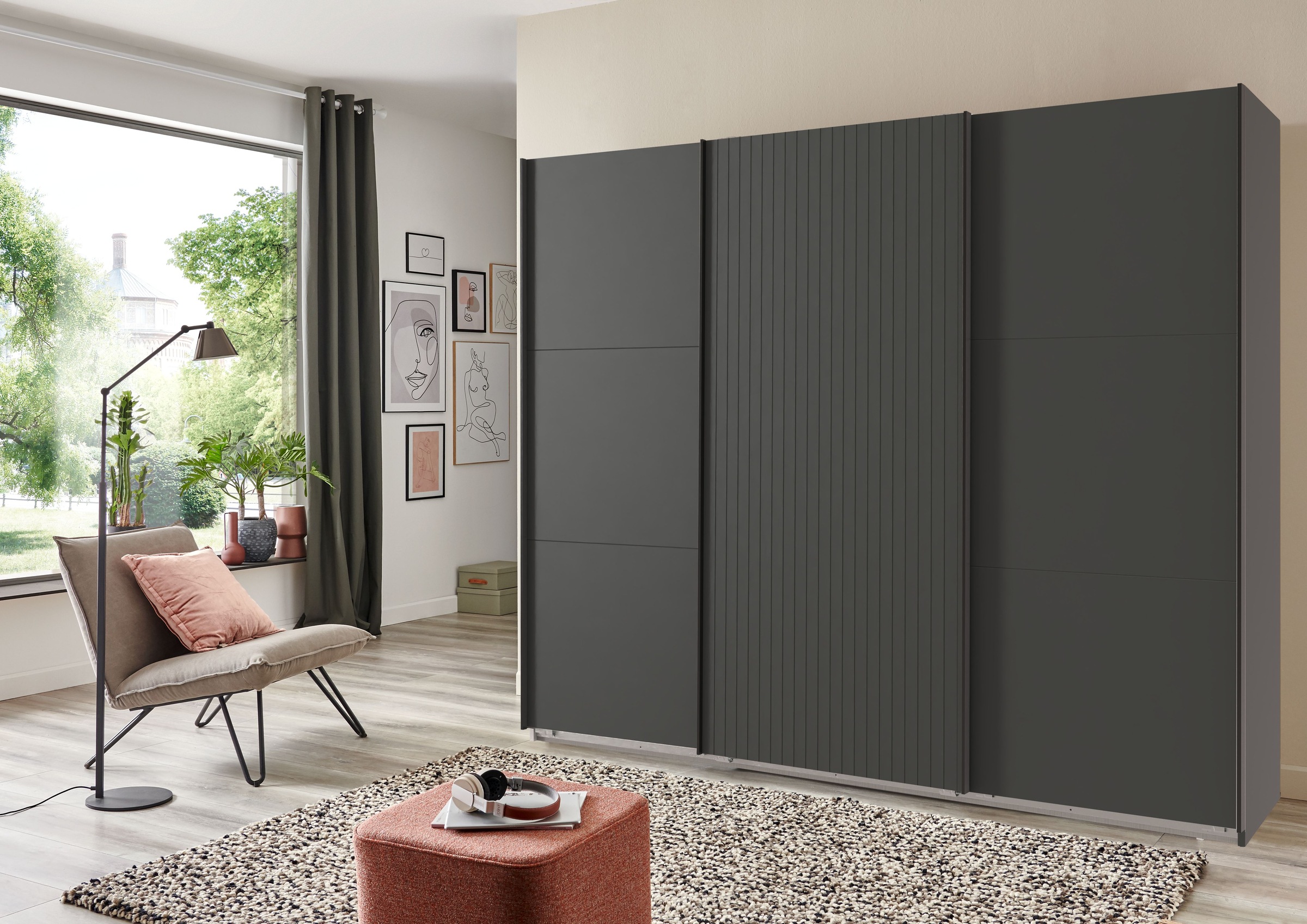 Wimex Schwebetürenschrank »Andorra by fresh to go«, Mit 3D-Leisten für Akustikpaneel-Optik