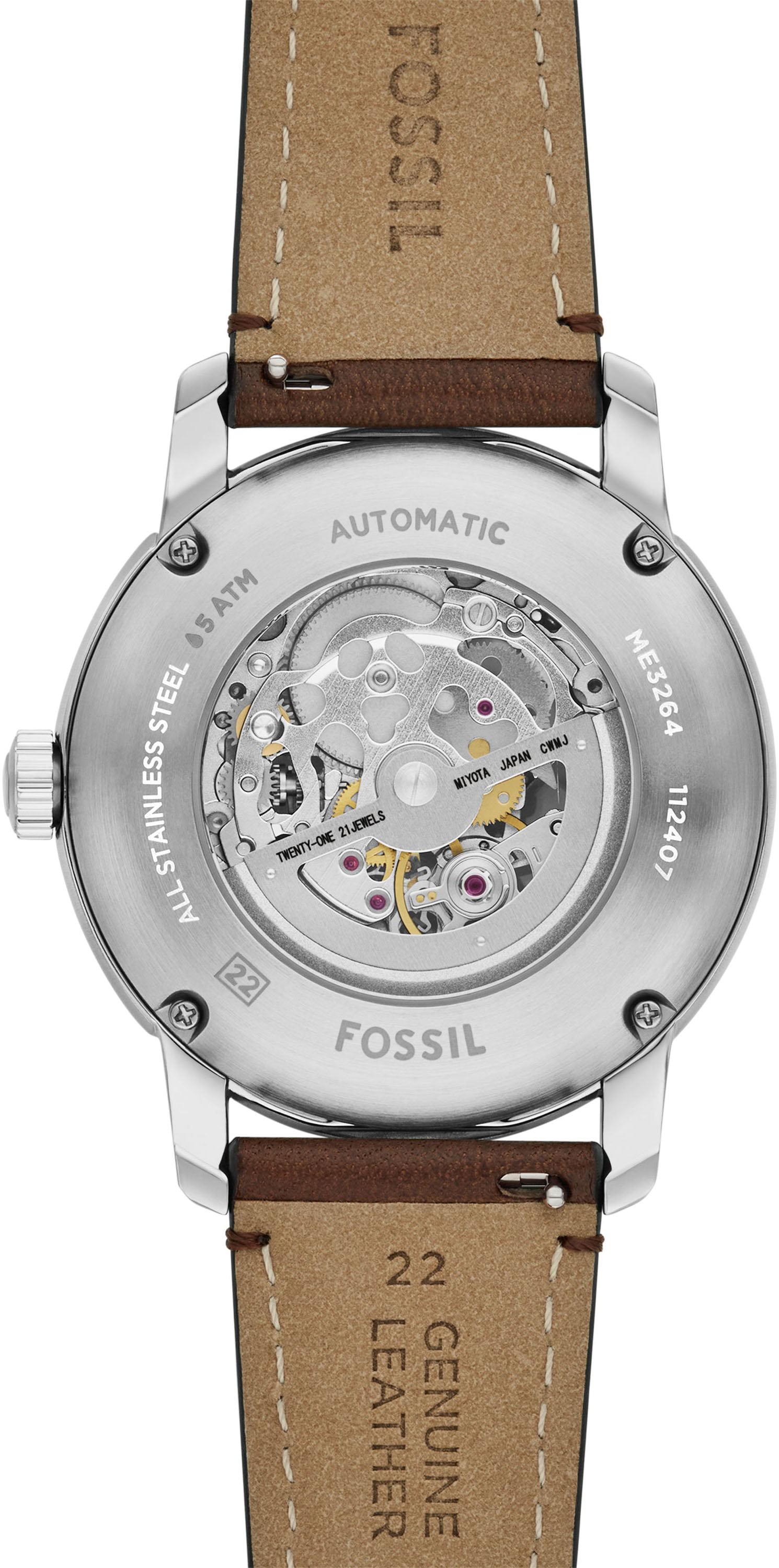 Fossil Automatikuhr »HERITAGE« Armbanduhr, Herrenuhr, Mechanische Uhr, Lederarmband, analog