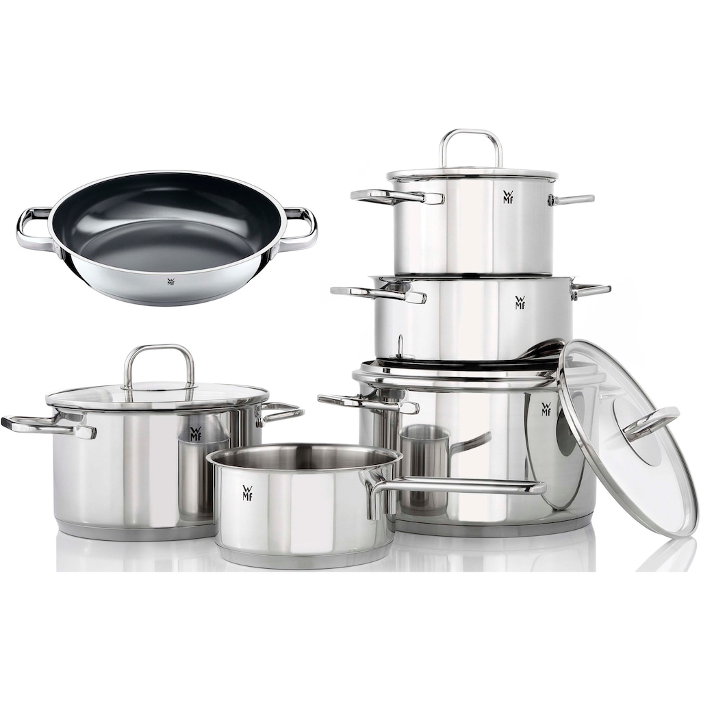 WMF Topf-Set »Inspiration«, Cromargan® Edelstahl Rostfrei 18/10, (Set, 10 tlg., 9-teiliges Topf-Set, 1 Servierpfanne 28 cm)