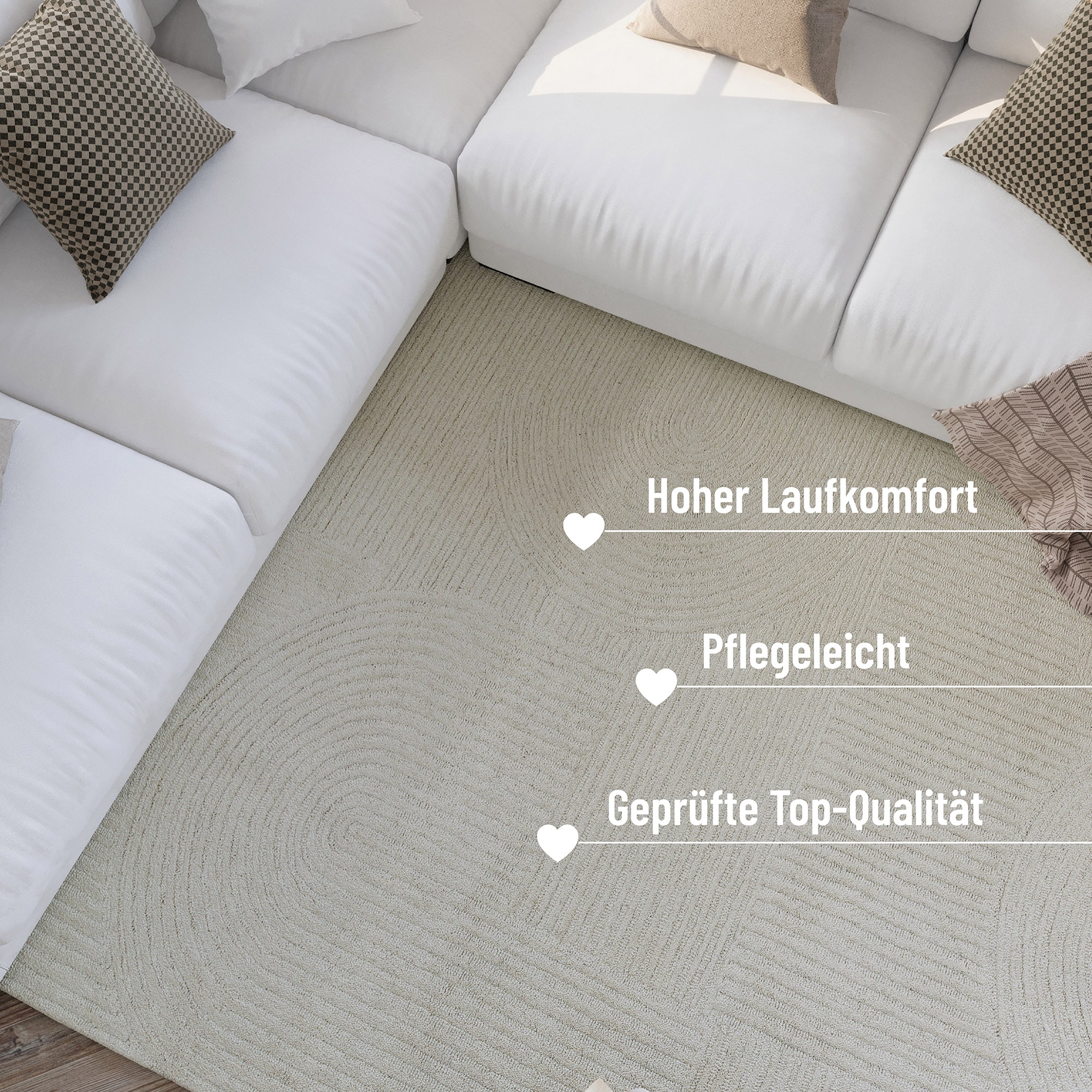Wecon home Wollteppich »Hamptons THIRTYSIX«, rund, 15 mm Höhe, Schurwolle, Kurzflor, Wohnzimmer, Schlafzimmer, elegant, Retro Design