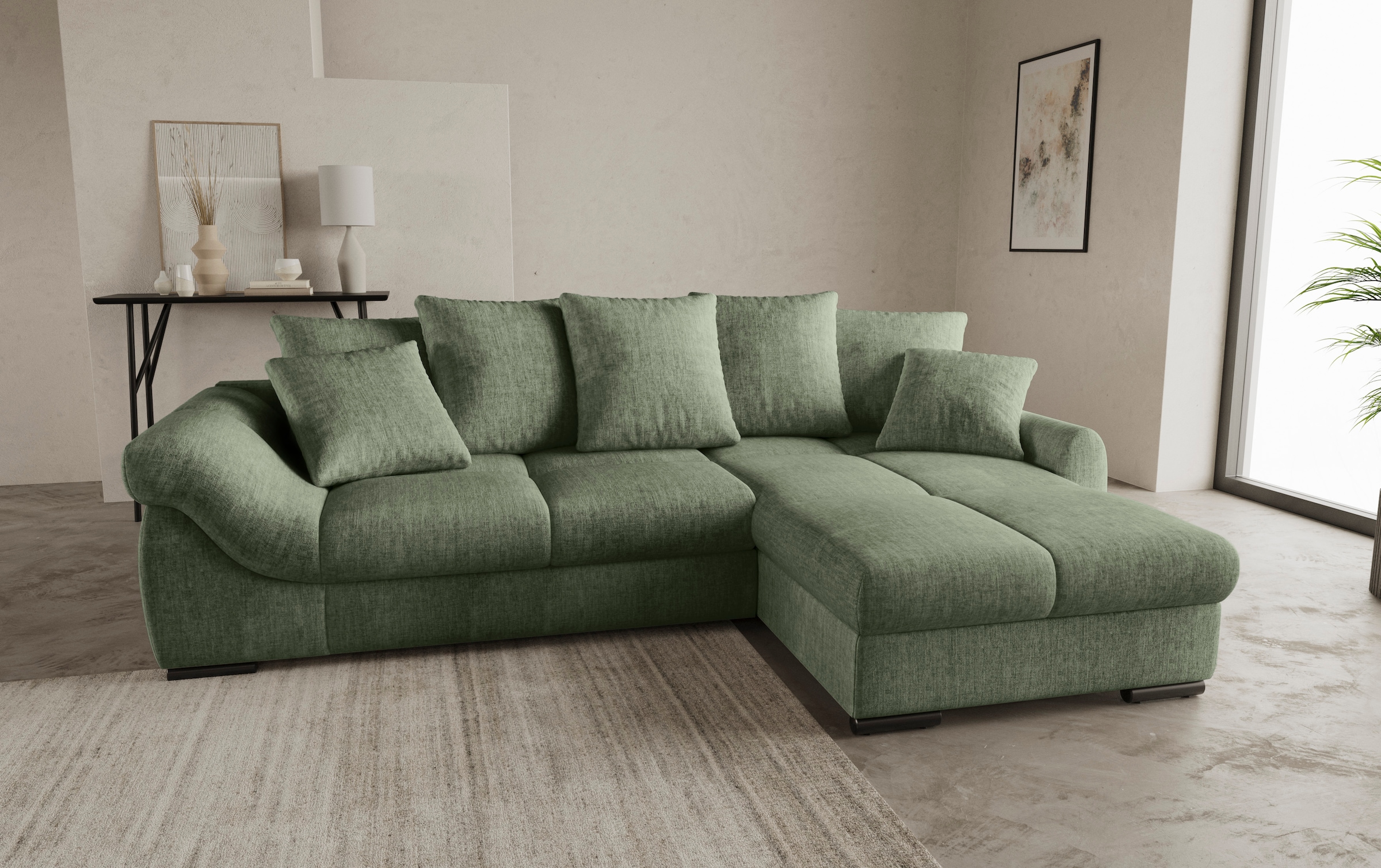 Mr. Couch Ecksofa »Livorno L-Form«, inkl. Hochschläfer-Bettauszug, XL-Bettkasten weiß beschichtet