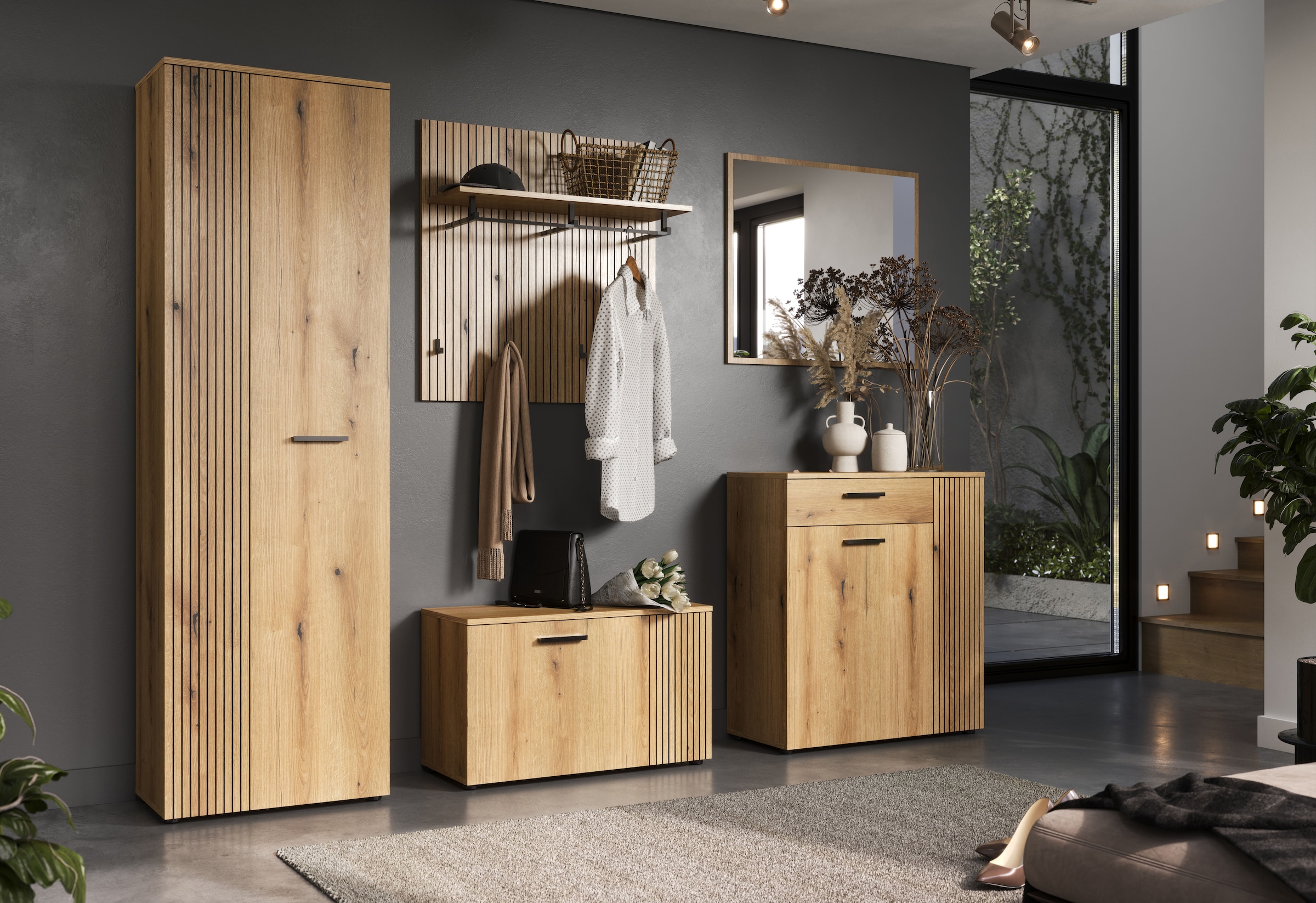 Home affaire Garderobenpaneel »Amrum« 1 Stk. tlg. Wandpaneel mit Ablage, 1 Kleiderstange & 4 Haken - (B/T/H) 80/28/84 cm