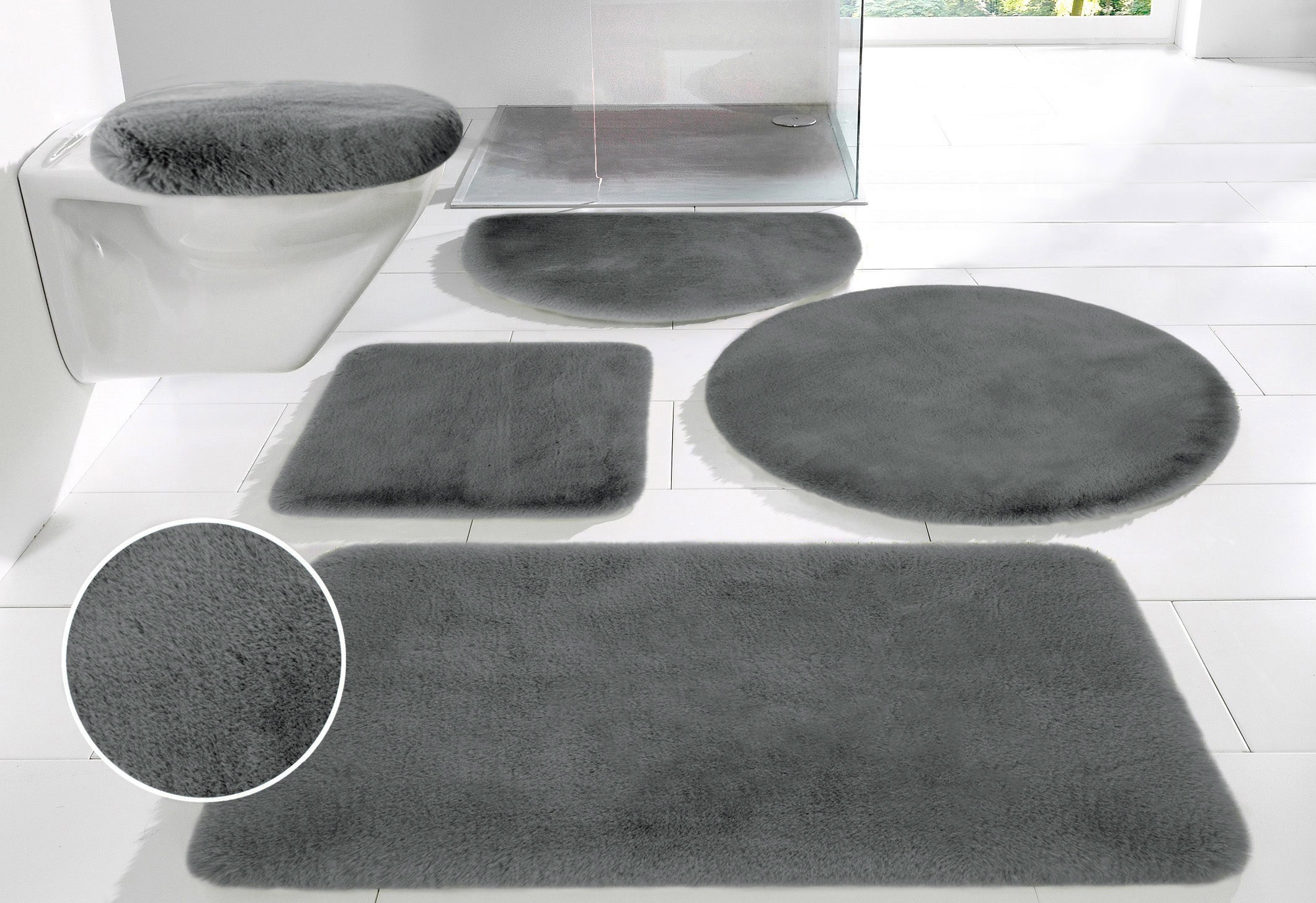 my home Badematte »Rabbit Badematten, Badvorleger, Badezimmer Teppich«, rutschhemmend beschichtet, strapazierfähig-fußbodenheizungsgeeignet-schnell trocknend, Kaninchenfell-Haptik, Badteppich, rechteckig, rund & als 3-tlg. Set