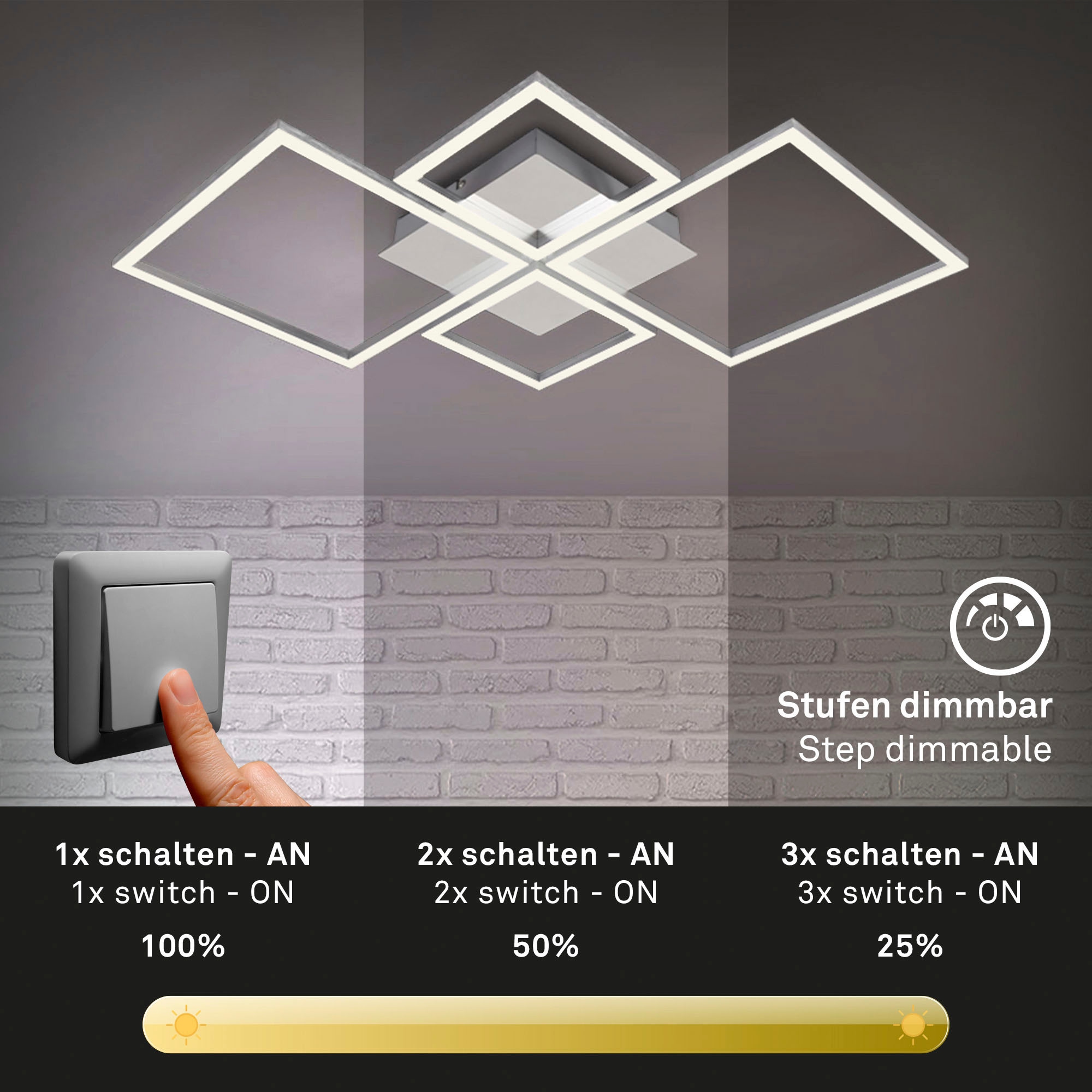 Briloner Leuchten LED Deckenleuchte »3128018 FRAME«, Leuchtmittel LED-Board | LED fest integriert, Deckenlampe, 75x47x7,3cm, Chrom-Alu, 44W, Wohnzimmer, Schlafzimmer