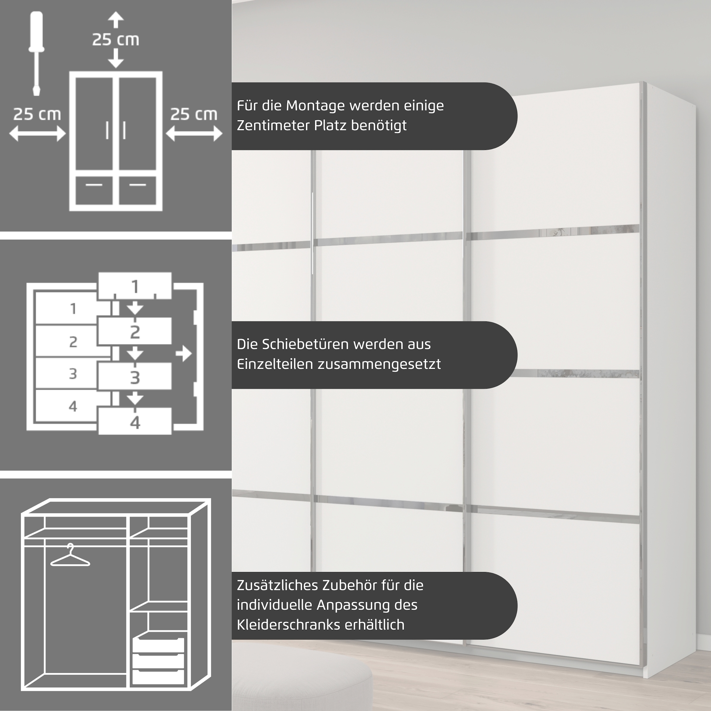 rauch Kleiderschrank »Schwebetürenschrank OTTO´s Choice Garderobe Schrank TOP ANGEBOT Avola«, (in 3 verschiedenen Ausstattungen BASIC/CLASSIC/PREMIUM), mit eleganten Zierleisten in Chrom, Schwarz oder Weiß MADE IN GERMANY