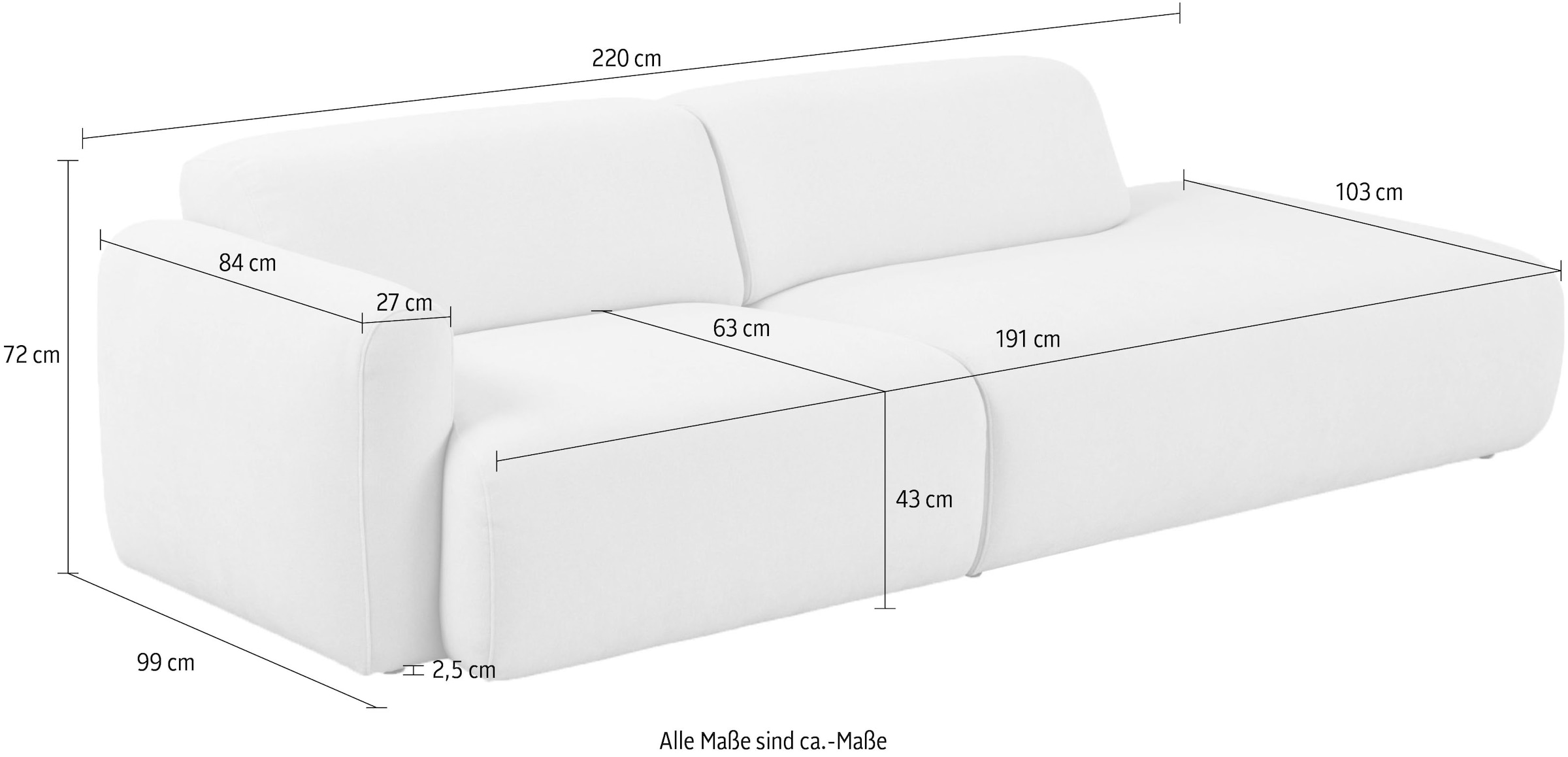 andas 2-Sitzer »Myrland«, Breite 220 cm, Chenille, Easy Clean Stoff, mit Kaltschaum