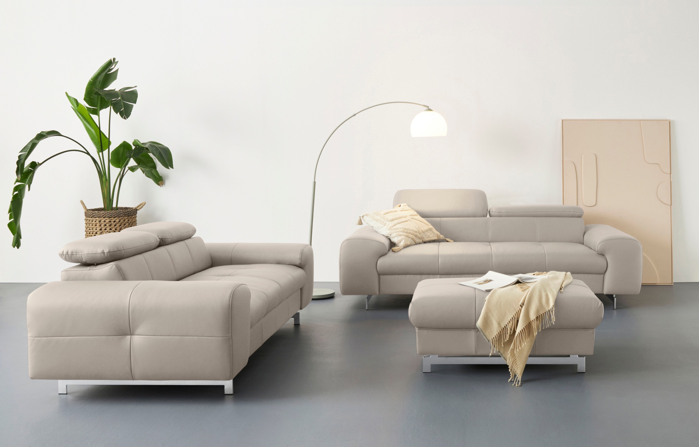 COTTA 3-Sitzer »Chef«, Big-Sofa mit Kopfteilverstellung, edle Metallkufen